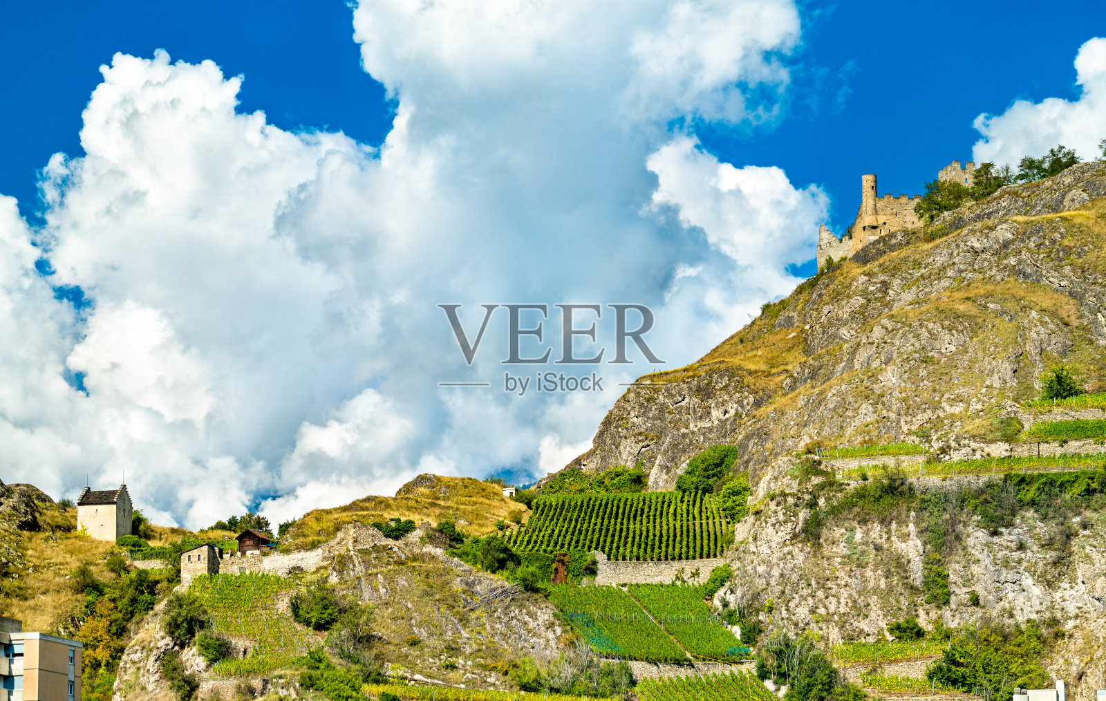 陀飞轮城堡在Sion，瑞士照片摄影图片