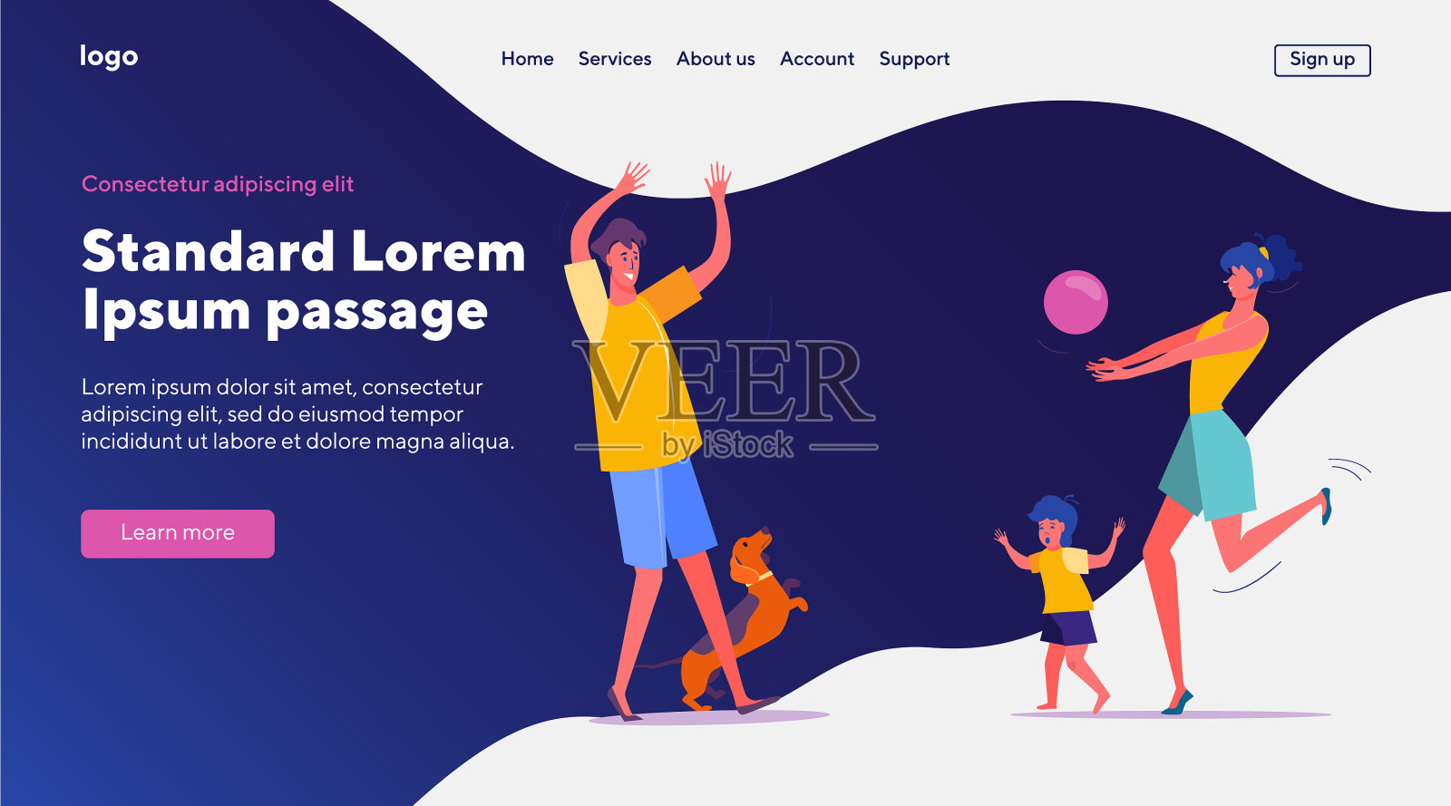 欢乐的小家庭在户外玩耍插画图片素材