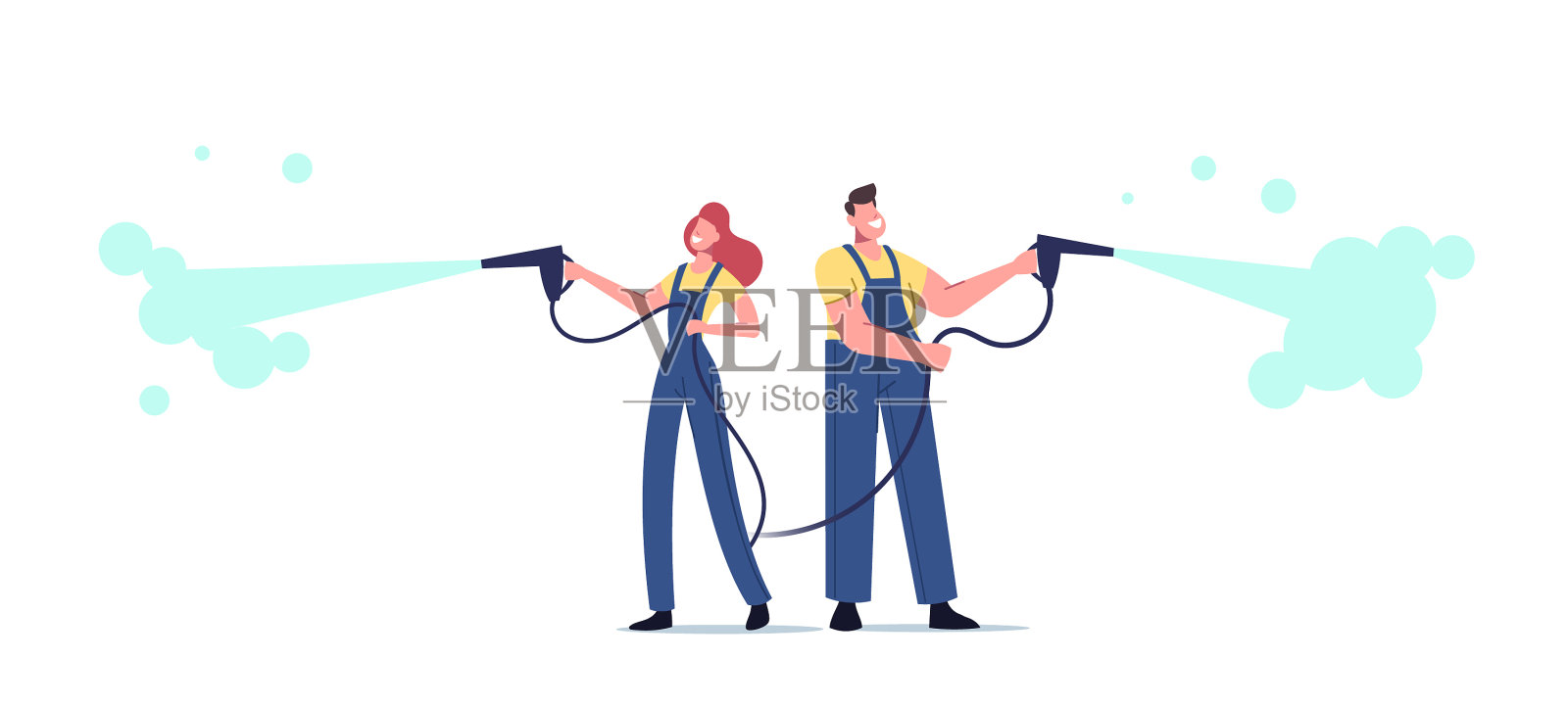 男女角色都在洗车场工作设计元素图片