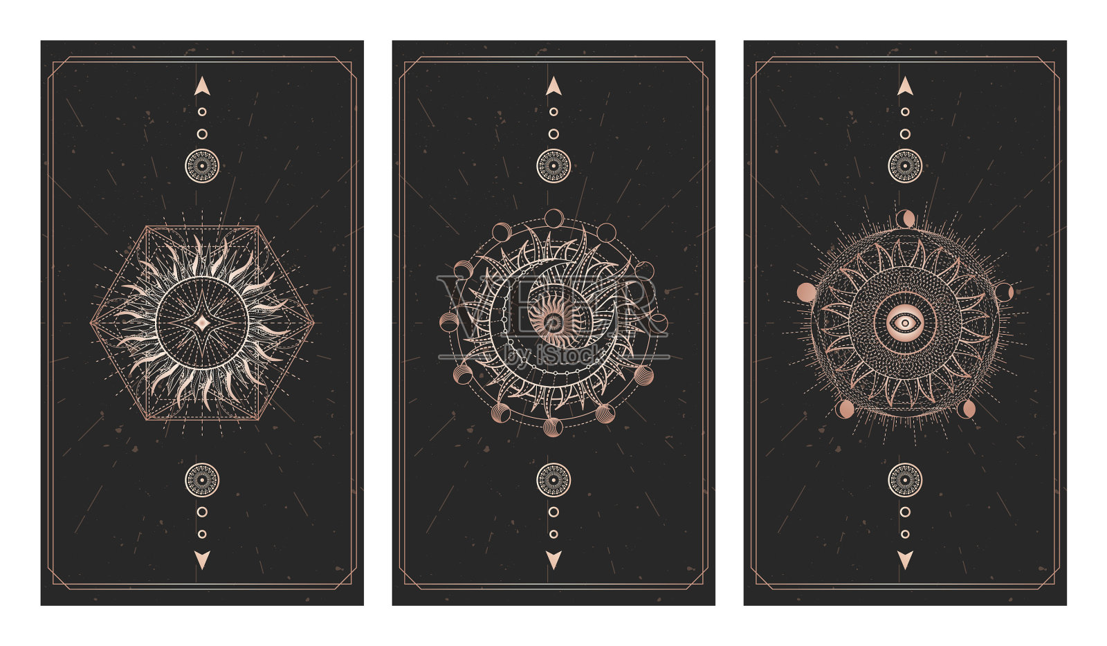 设置三个黑暗的神圣几何符号插画图片素材