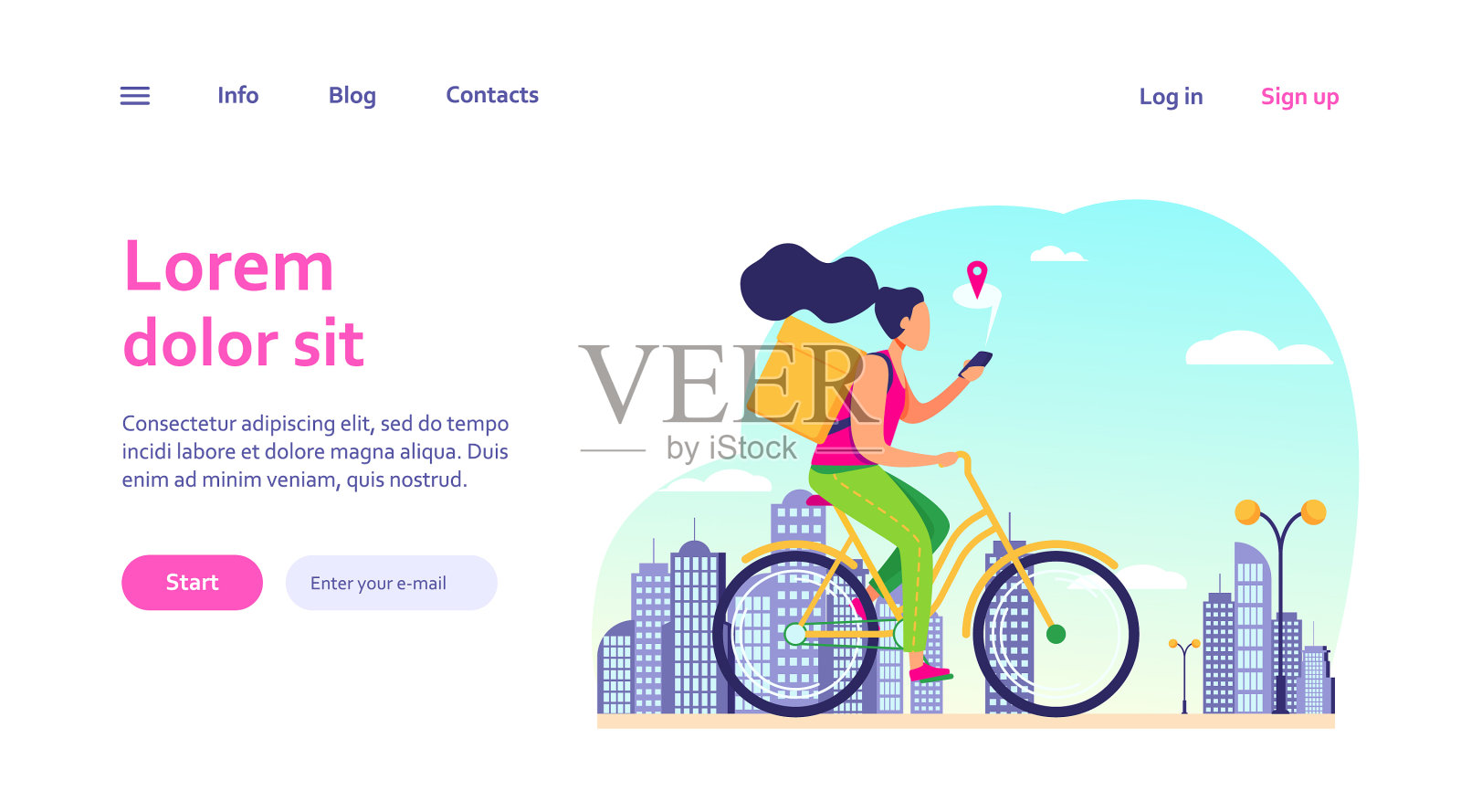 快递员骑着自行车，在电话上查看地址插画图片素材