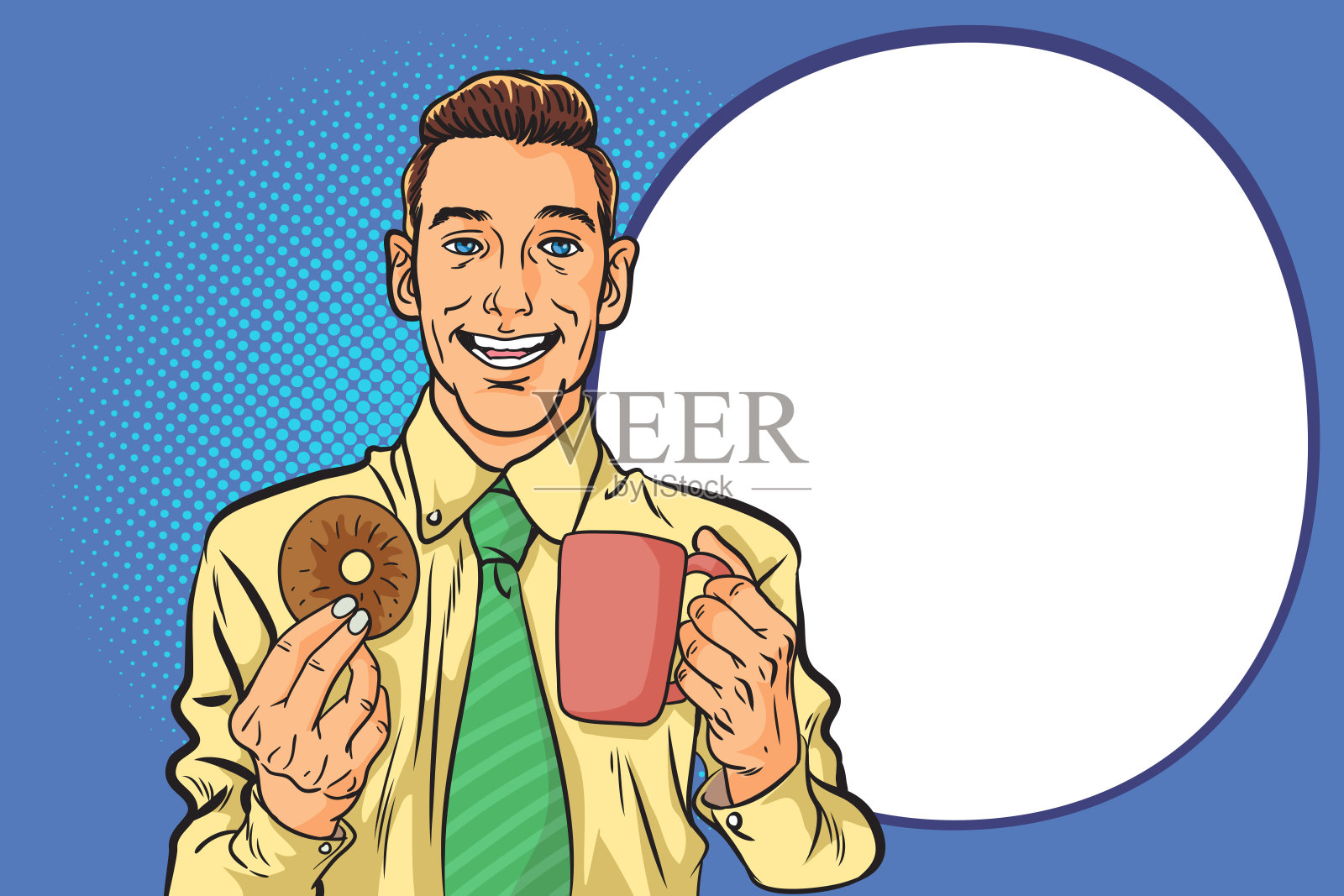喝咖啡和甜甜圈的商人插画图片素材