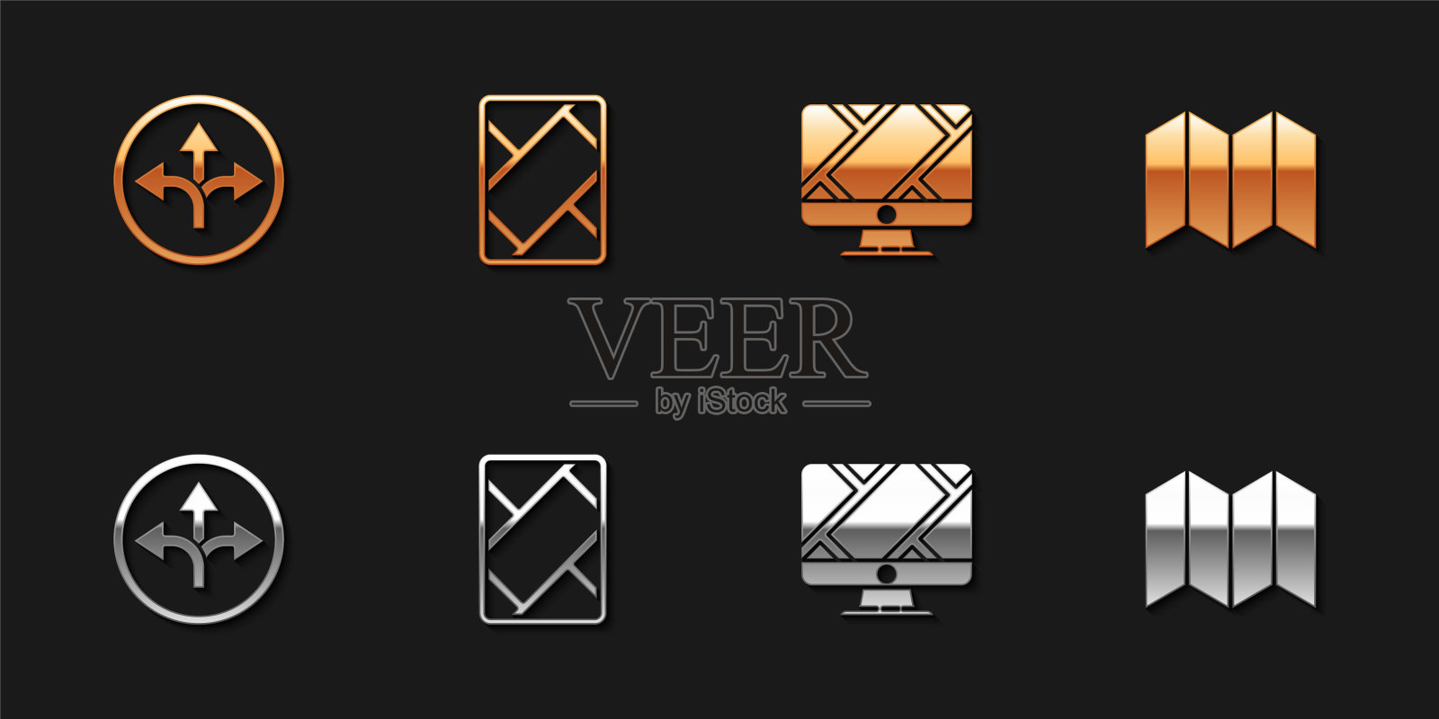 设置道路交通标志，Gps设备与地图，监控位置标记和折叠图标。向量图标素材