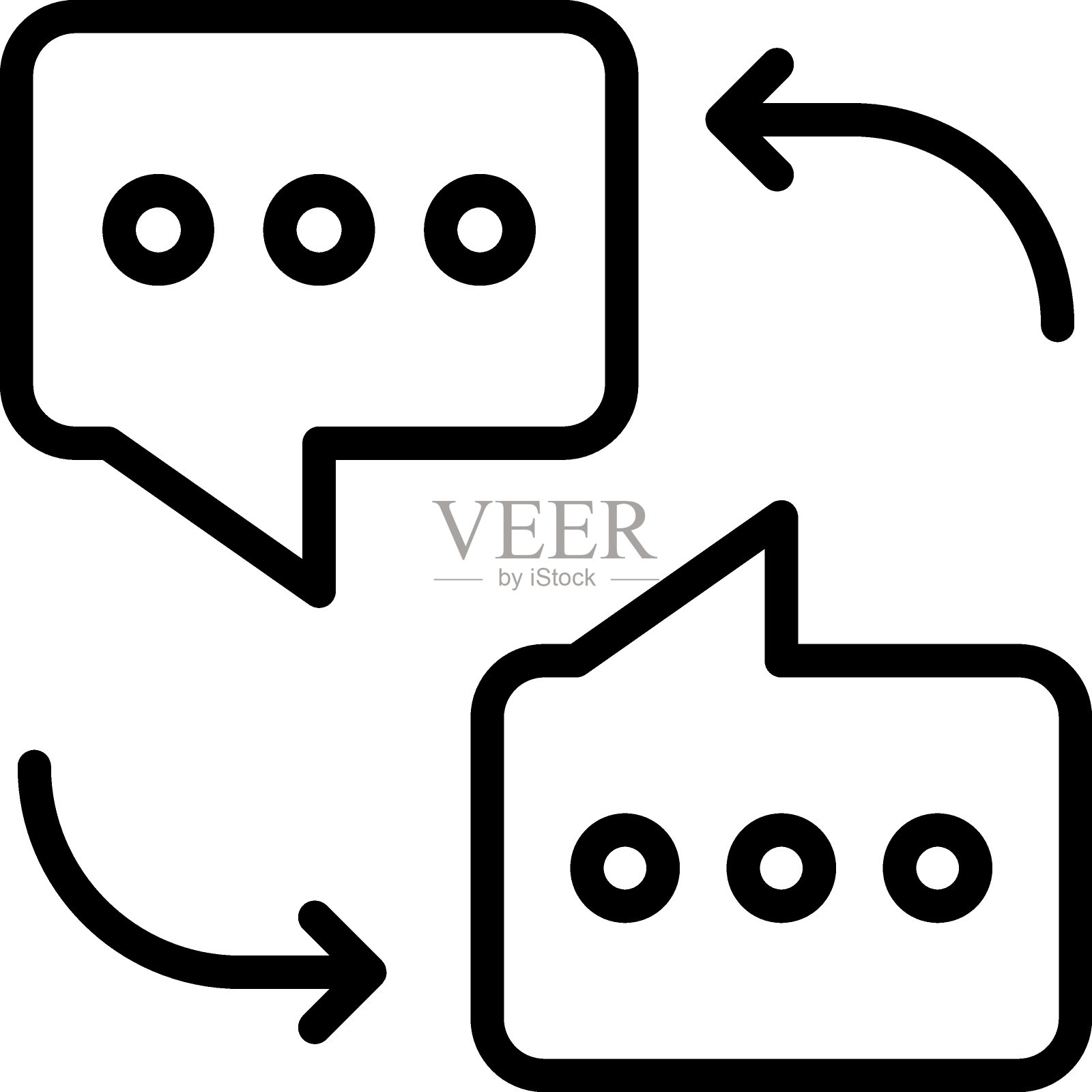 气泡聊天与双向箭头矢量字形图标设计，一对一的对话符号在白色背景，信息交换概念，插画图片素材