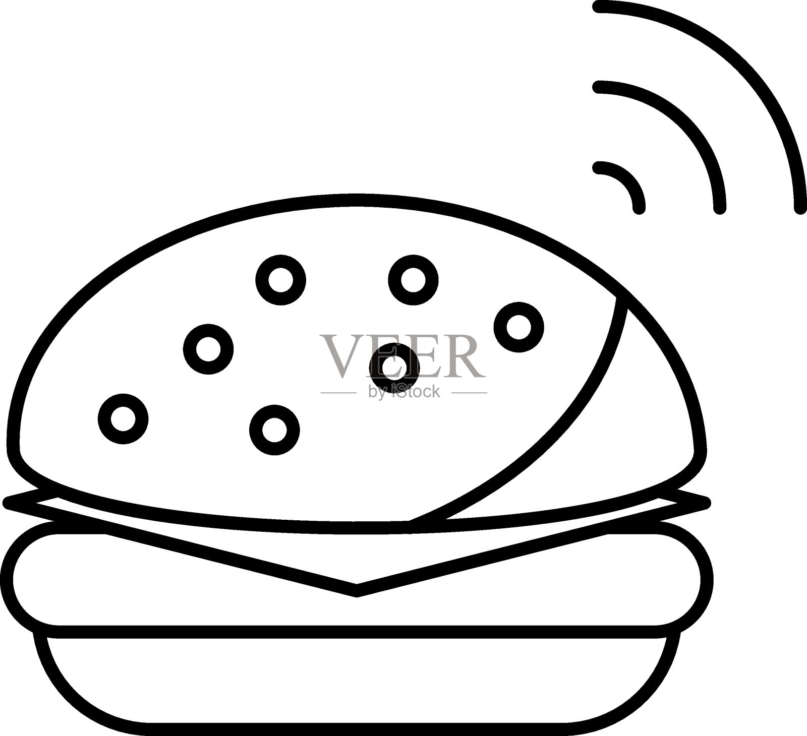 汉堡Wifi信号概念、幽灵快餐厨房矢量图标设计、冠状病毒白色背景非接触式食品配送标志、非接触式快餐配送标志、插画图片素材