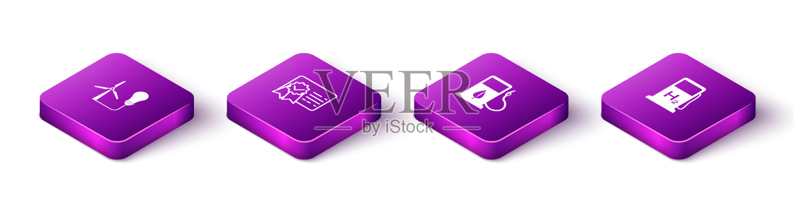 设置等距灯泡与风力发电机图标素材