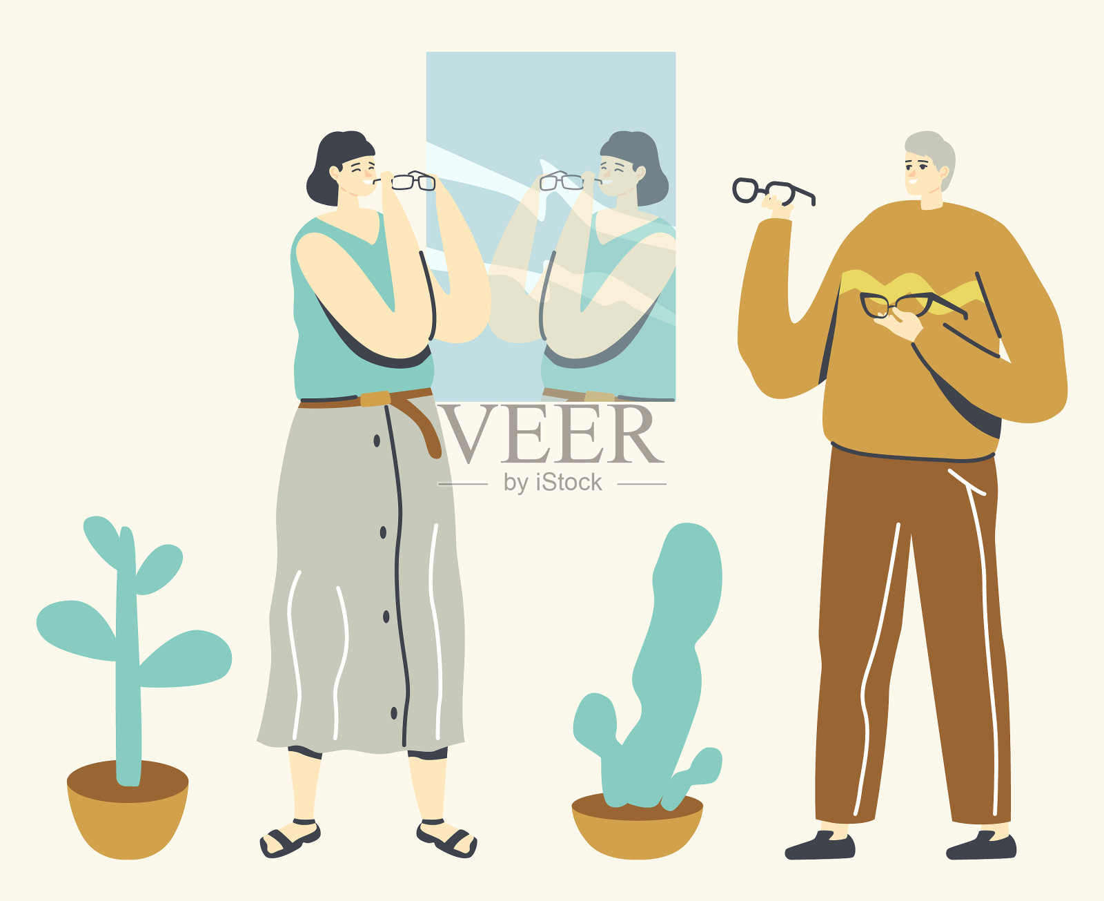 女性人物选择眼镜前镜插画图片素材