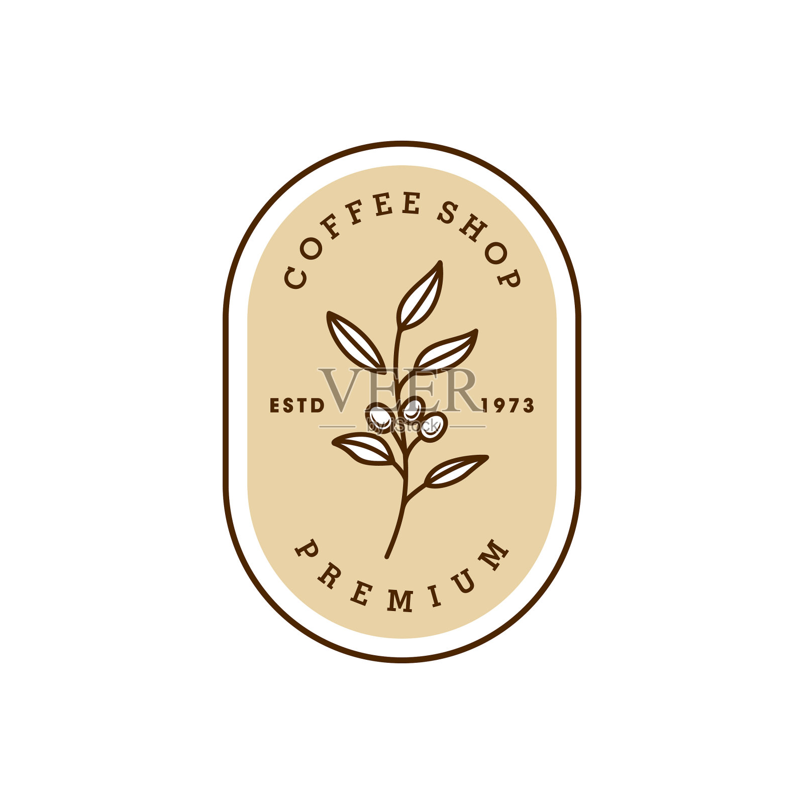 简单的徽章咖啡豆和叶枝自然设计元素图片