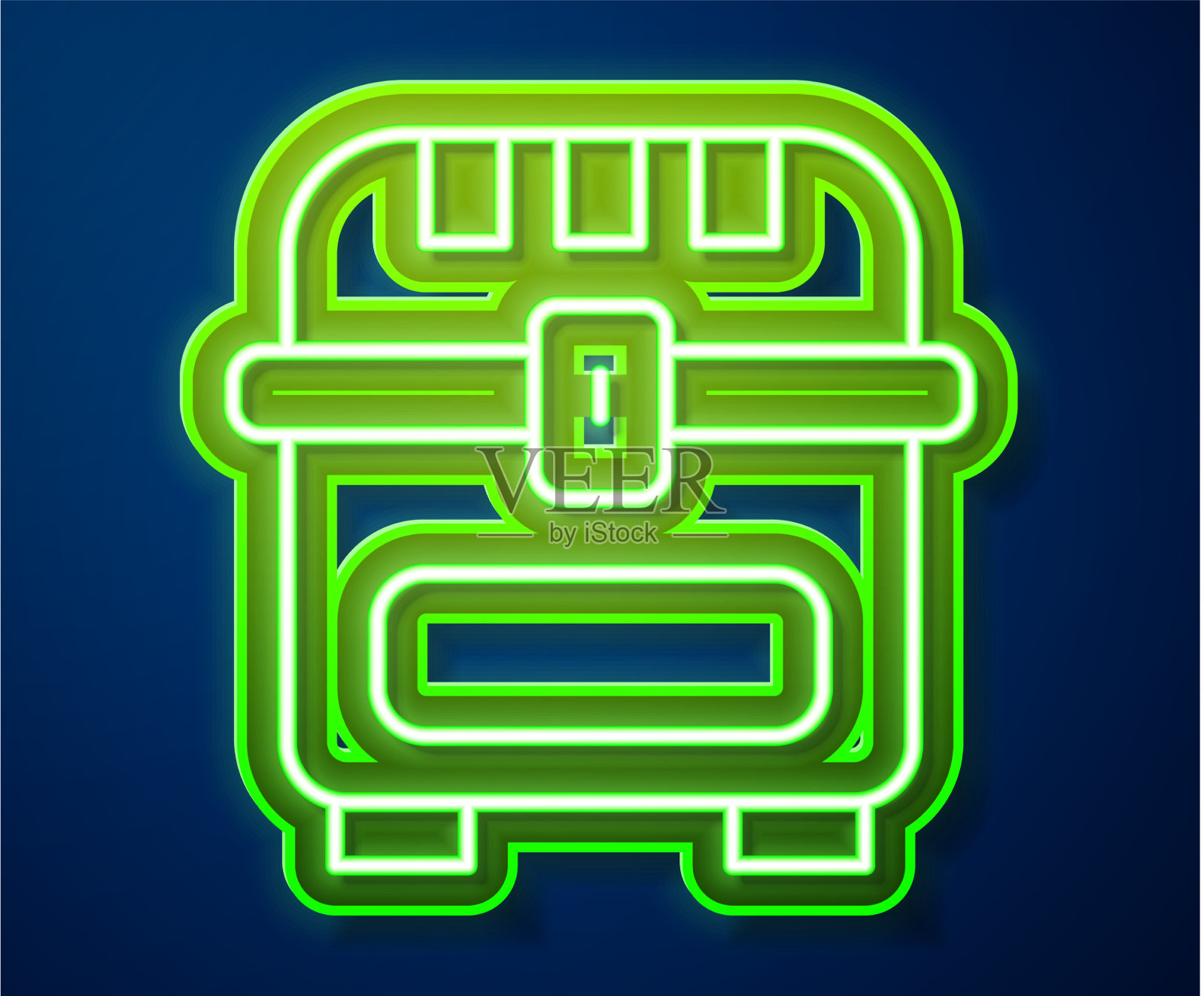 发光的霓虹灯线古董宝箱图标插画图片素材