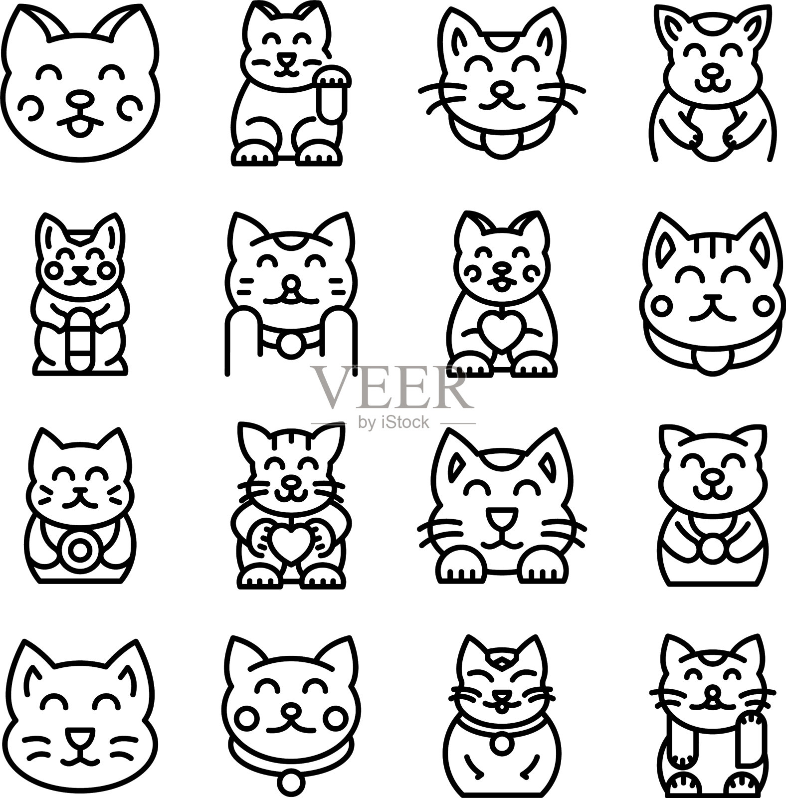 幸运猫图标设置轮廓风格图标素材