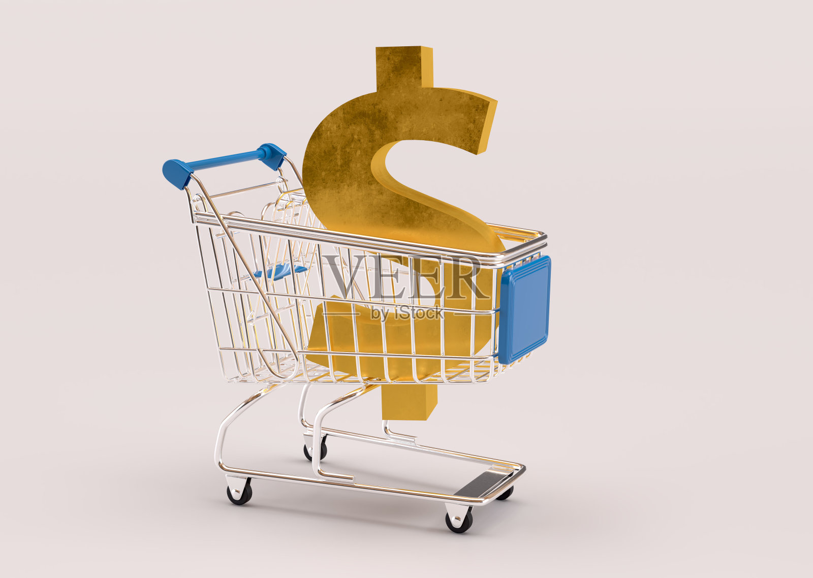带有金色美元货币符号的3D购物车照片摄影图片