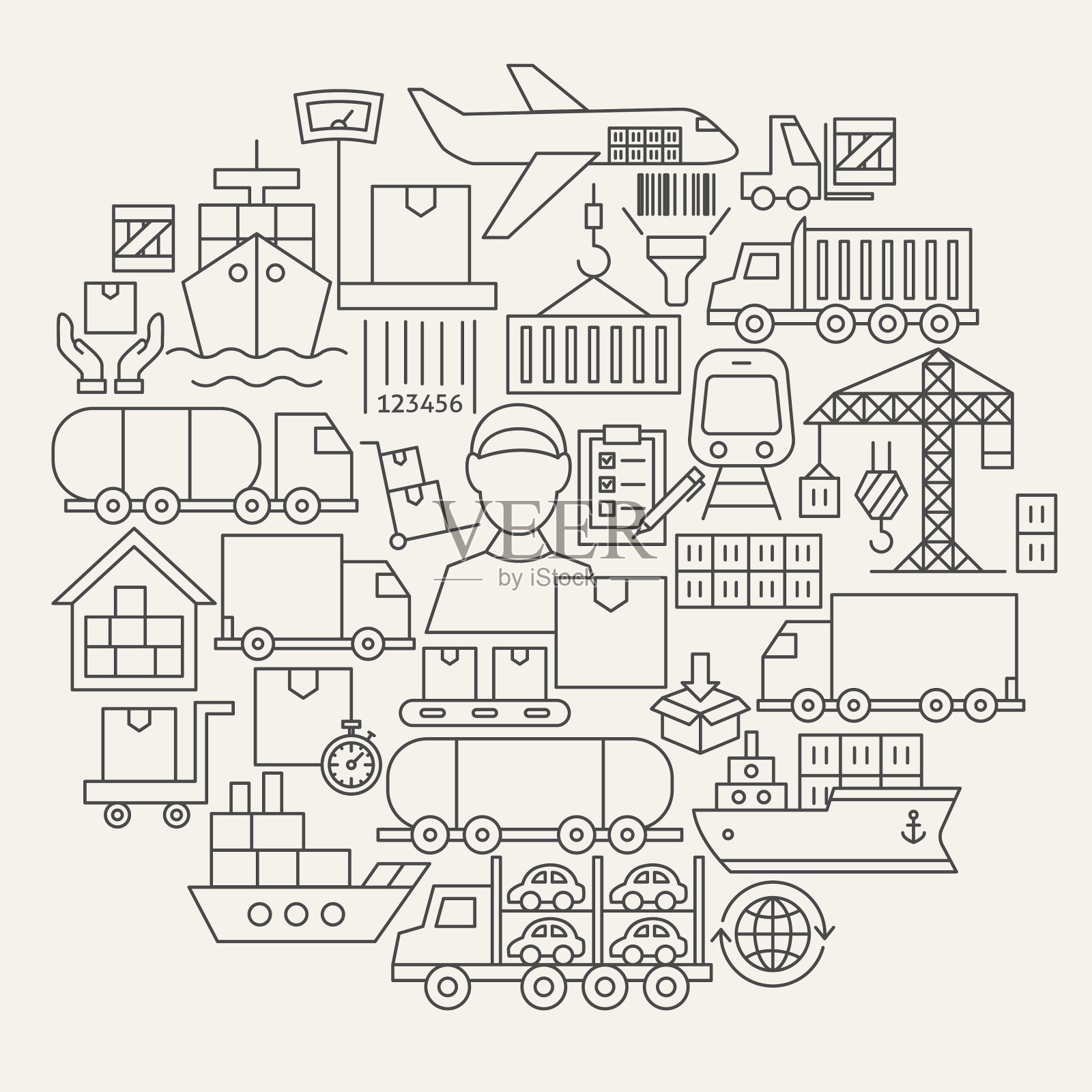 货轮图标圈插画图片素材