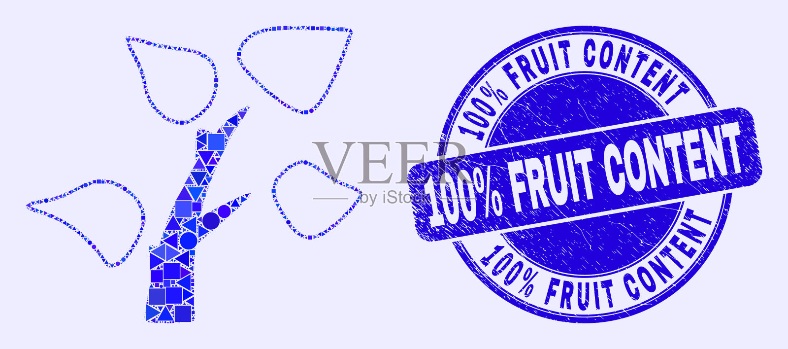 蓝色刻花100%水果含量密封和插画图片素材