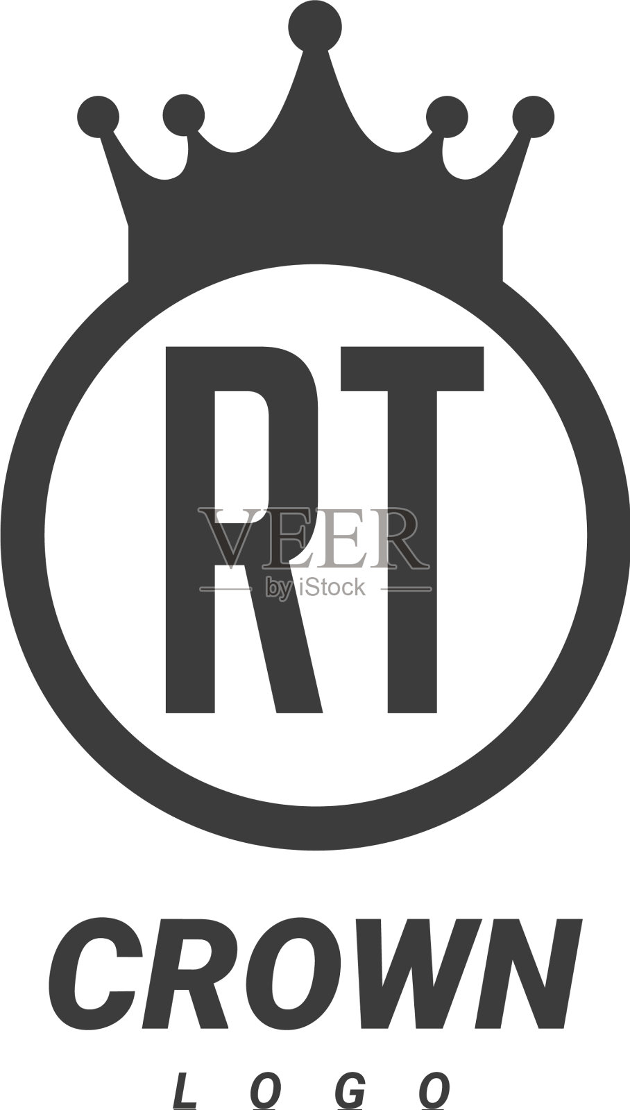 Rt字母标志设计与圆形皇冠插画图片素材
