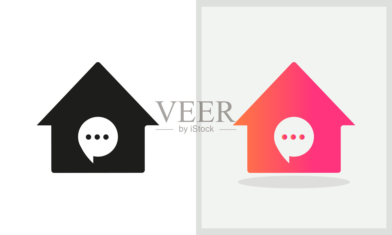 聊天室标志设计。主页标志与聊天概念矢量。聊天和Home标志设计插画图片素材