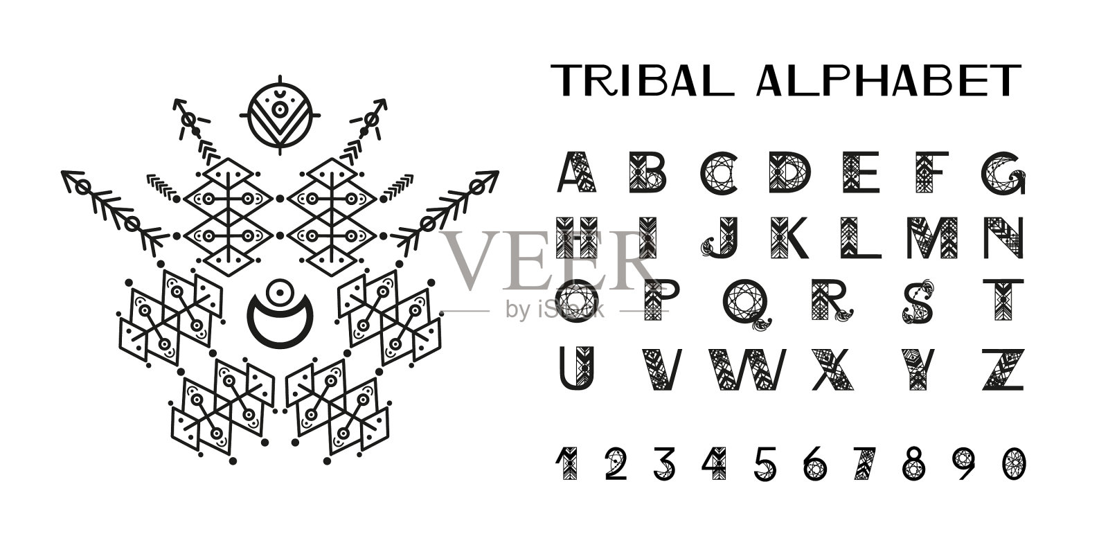 部落风格的字母插画图片素材