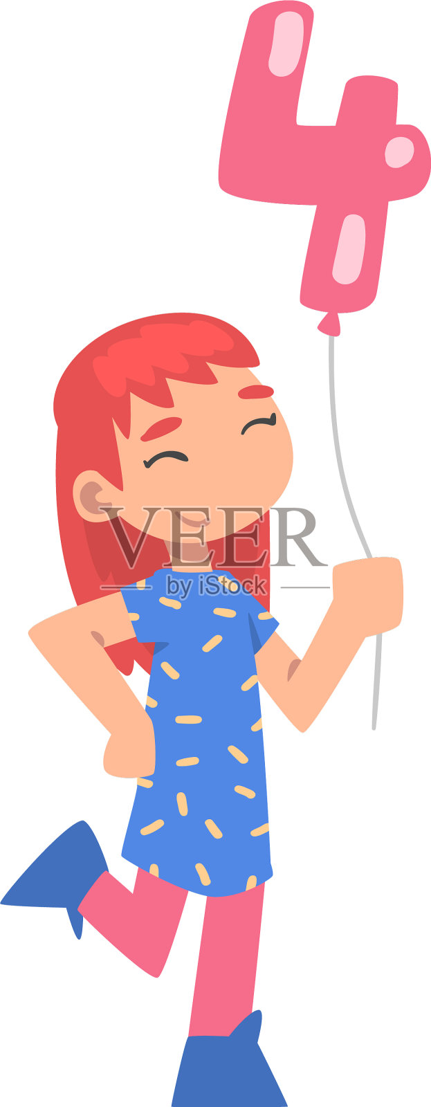 可爱的女孩拿着粉红色的4号气球设计元素图片
