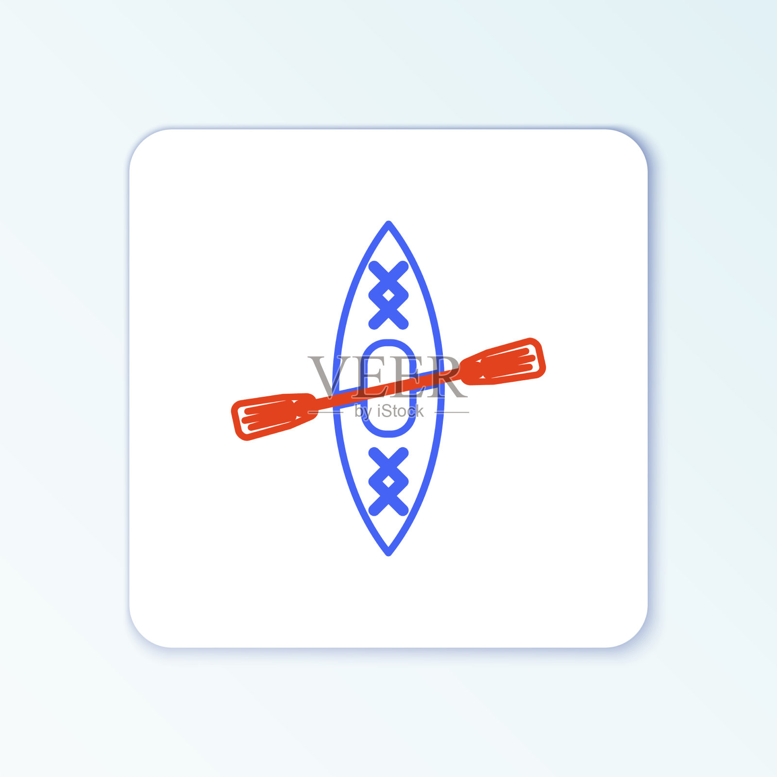 线皮艇和桨图标孤立在白色图标素材