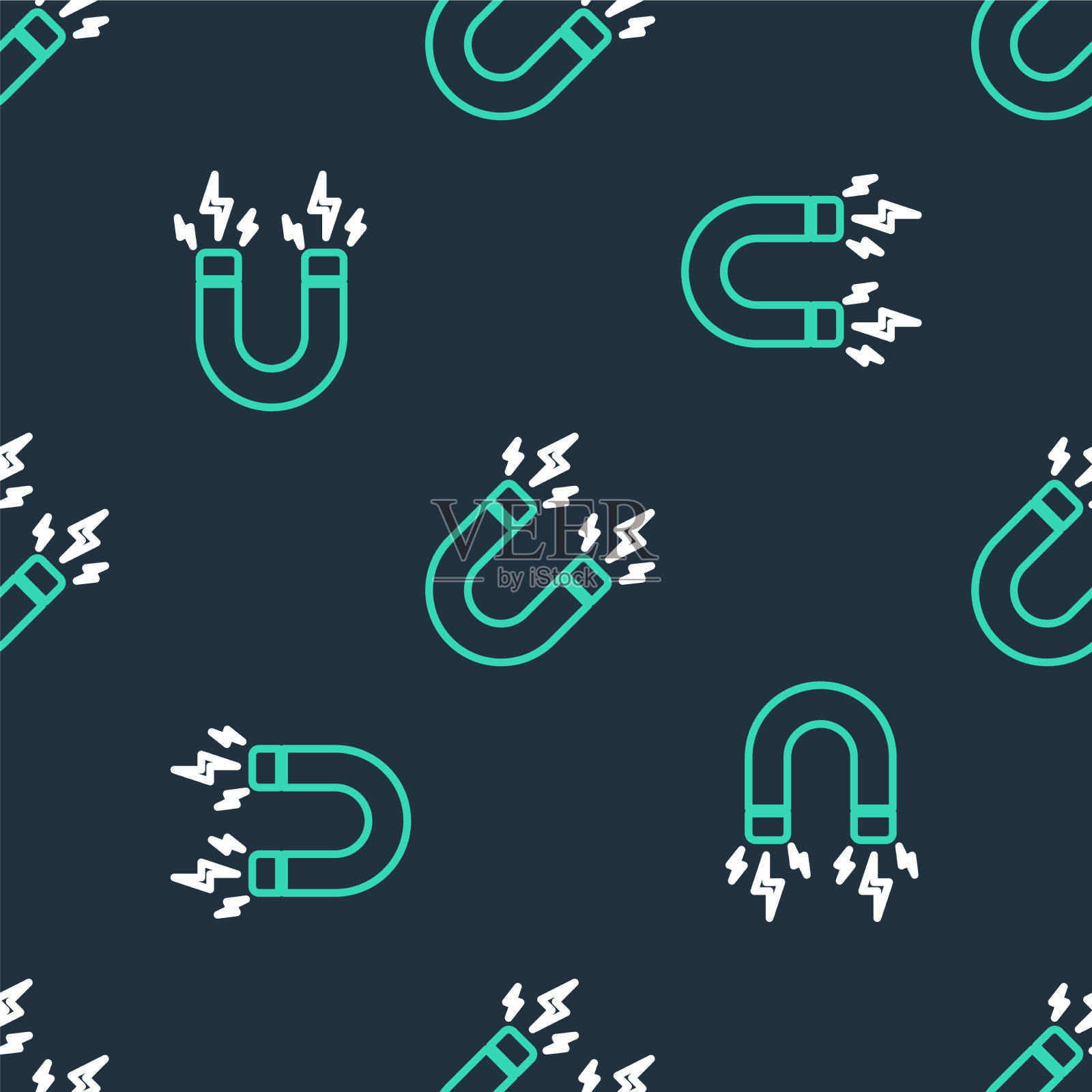 线磁铁与闪电图标隔离无缝插画图片素材