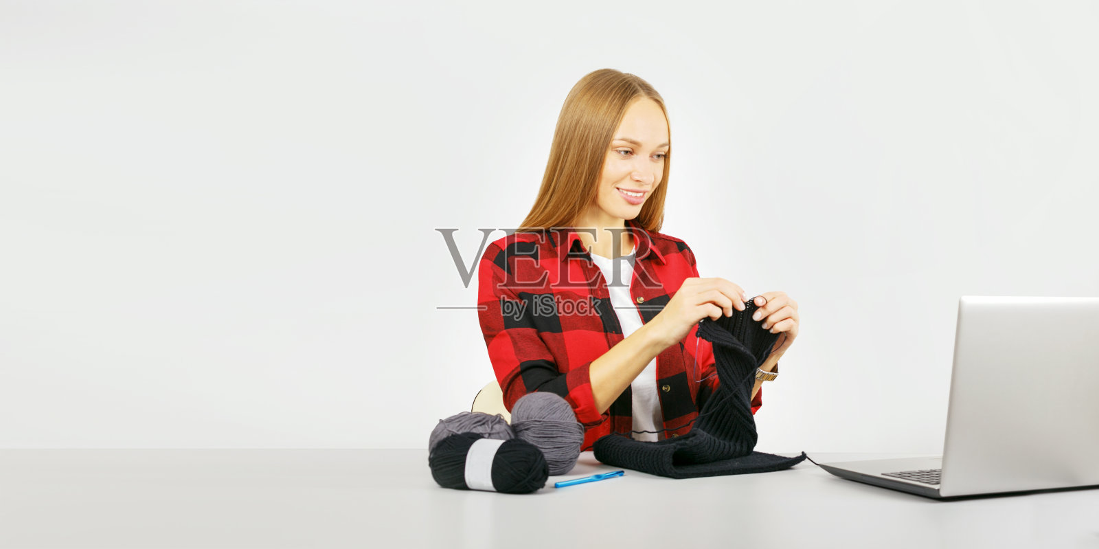 在线教学编织。爱好概念旗帜。照片摄影图片