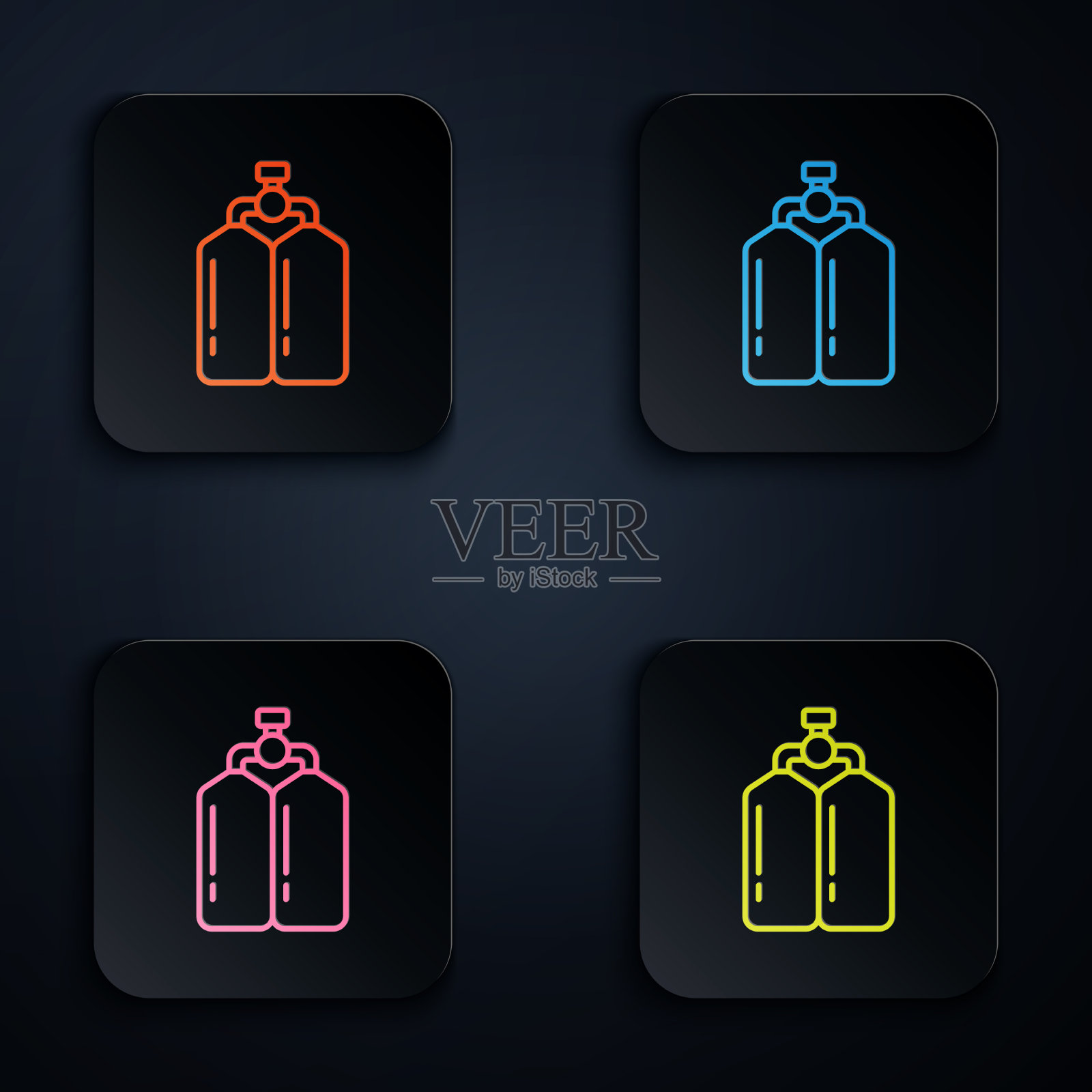 彩色霓虹线水族图标孤立在黑色图标素材