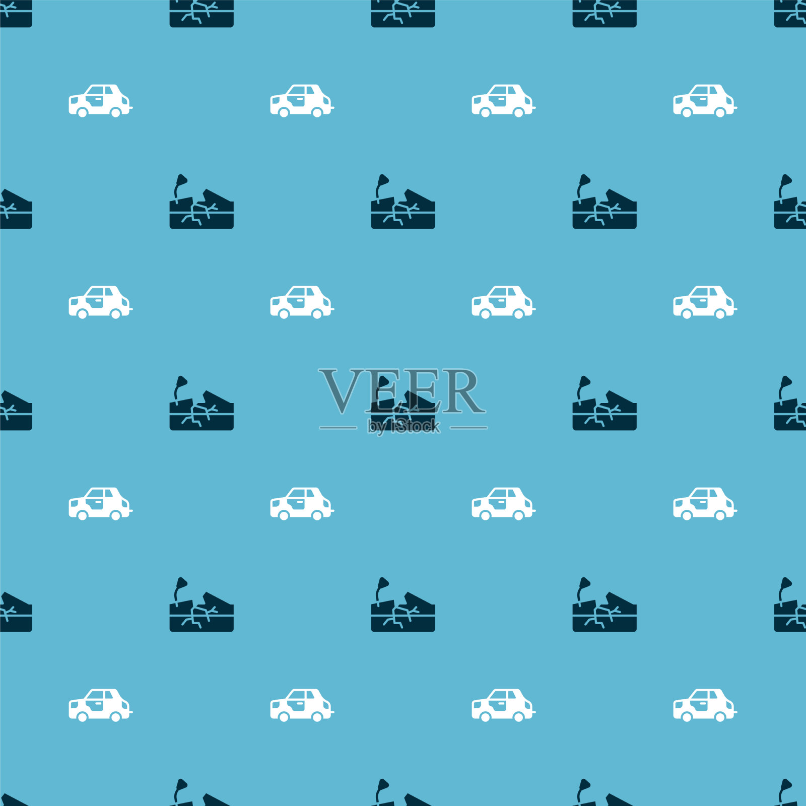 将地震和汽车设置为无缝模式图标素材