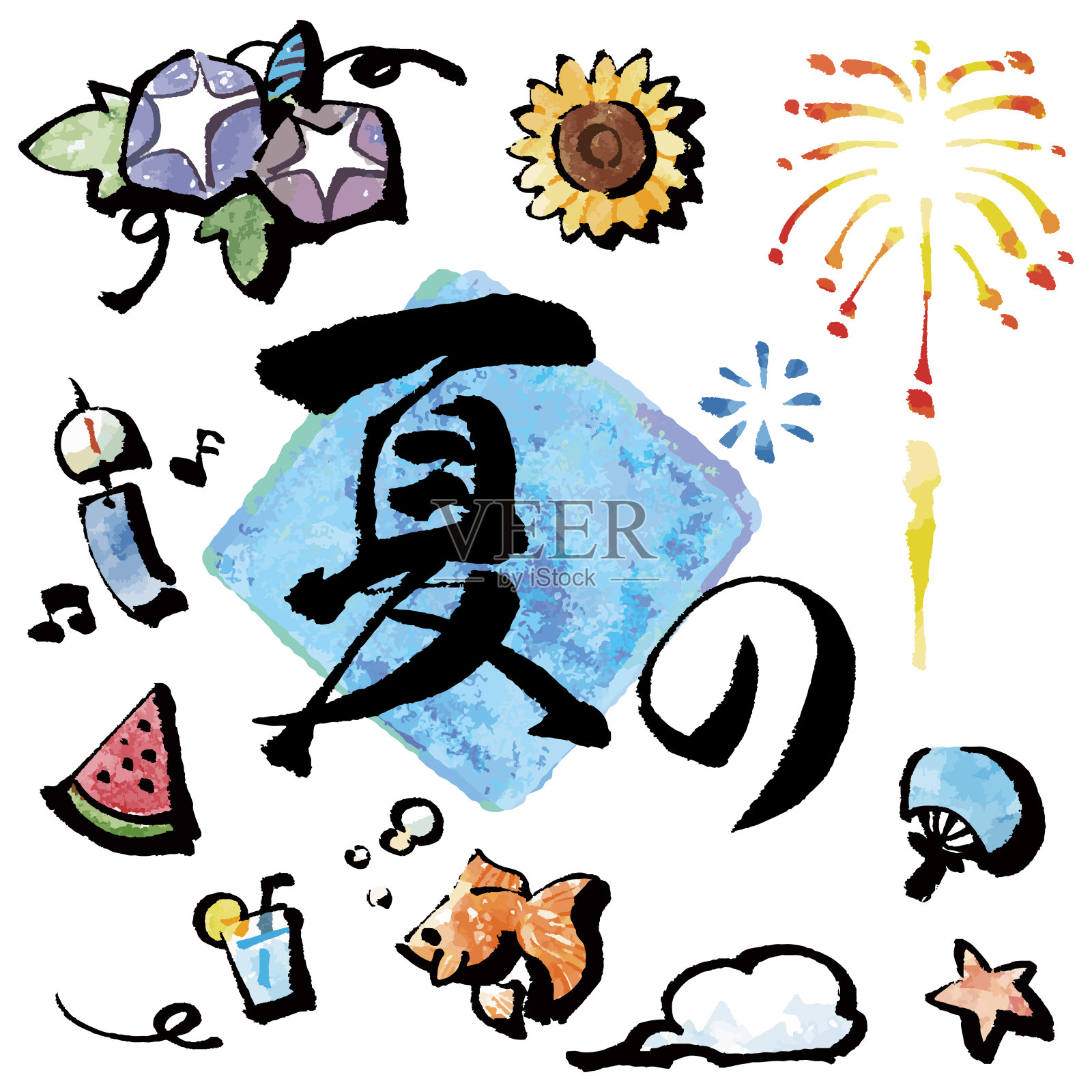 插图:刷夏季材料设置颜色插画图片素材