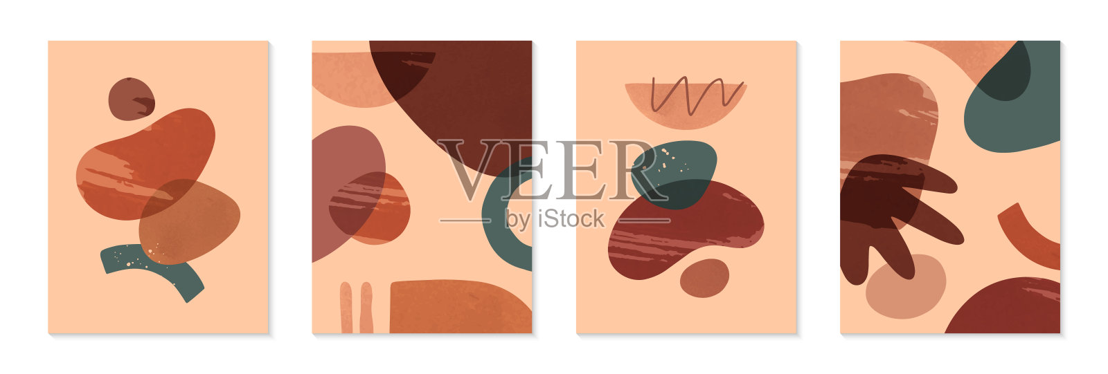 束现代抽象矢量插图与有机的各种形状和纹理插画图片素材