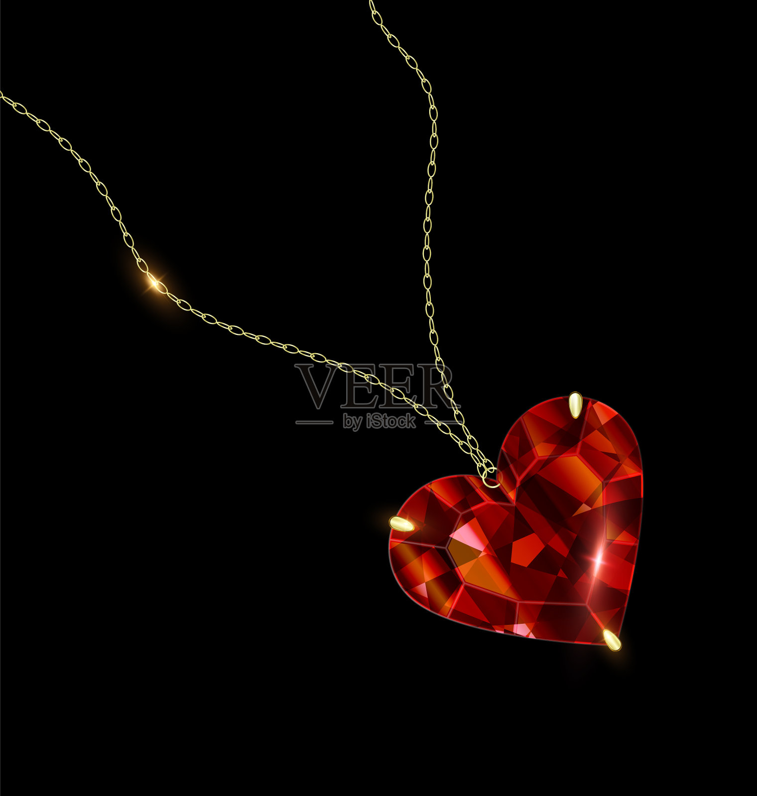 黑色背景与红心宝石坠饰插画图片素材