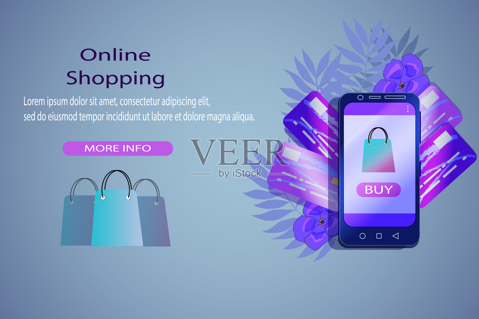 网上购物与智能手机平面风格的图片插画图片素材