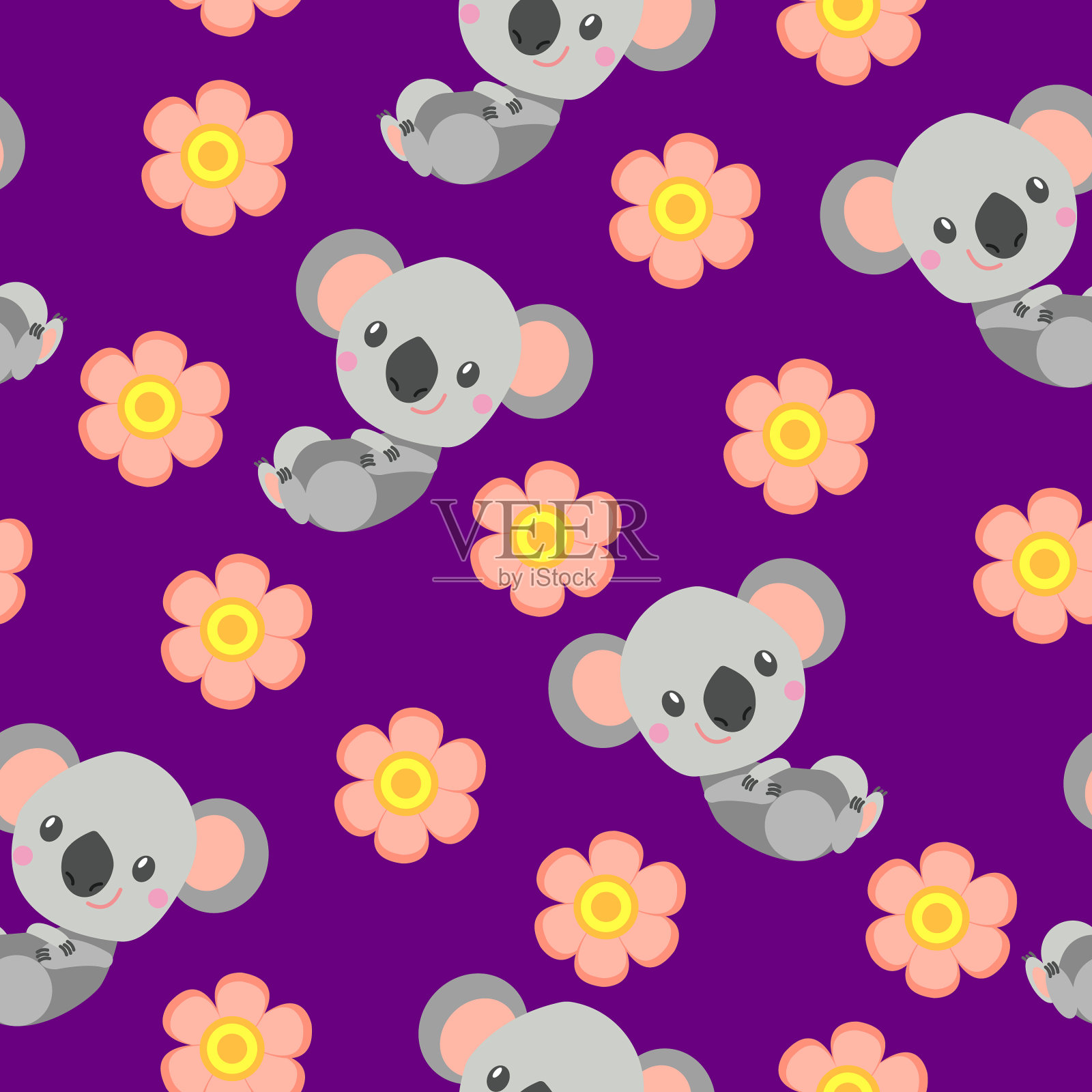 无缝图案与微笑考拉带和粉红色插画图片素材