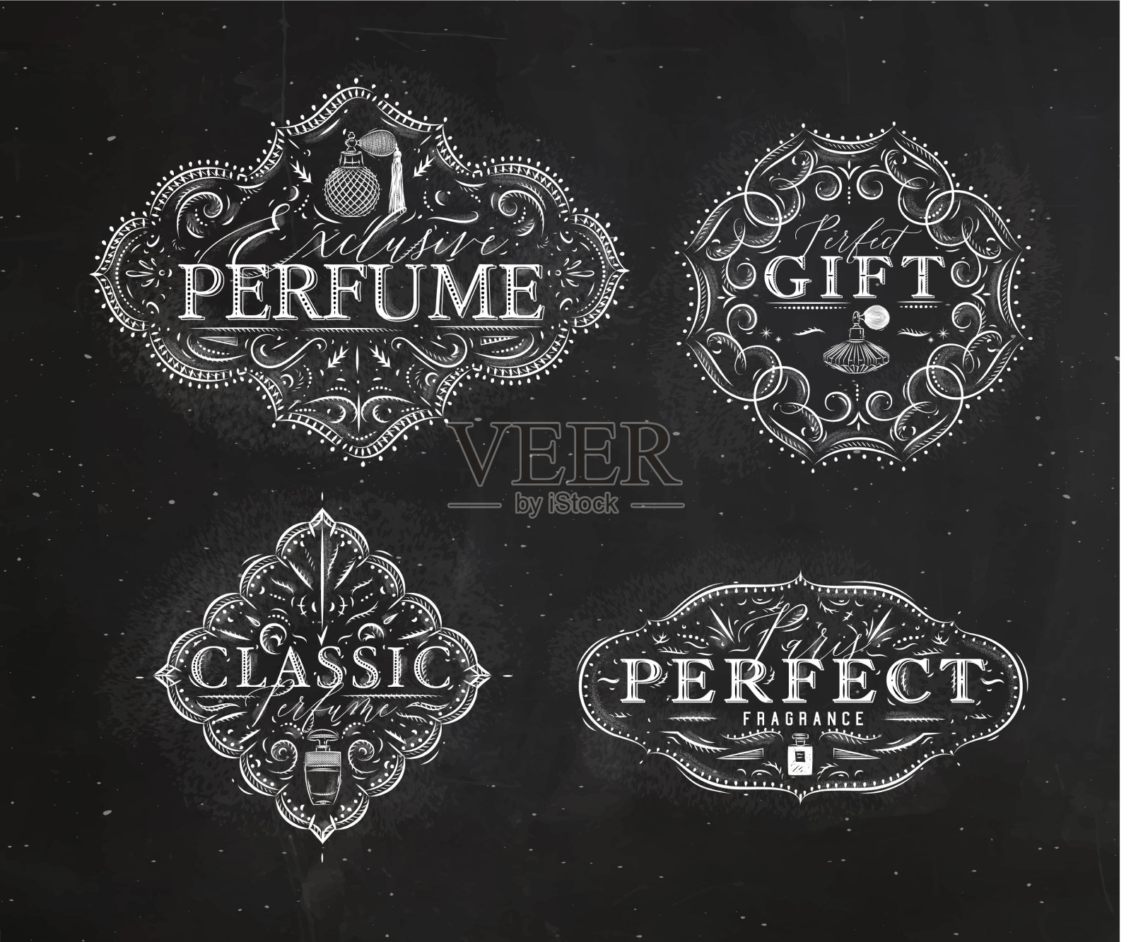 香水复古徽章米色黑色插画图片素材