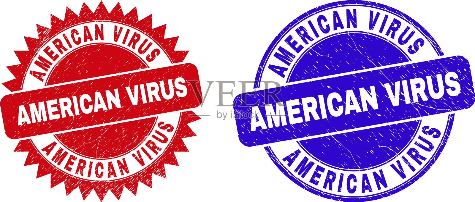 美国病毒圆形和玫瑰形印章印章插画图片素材