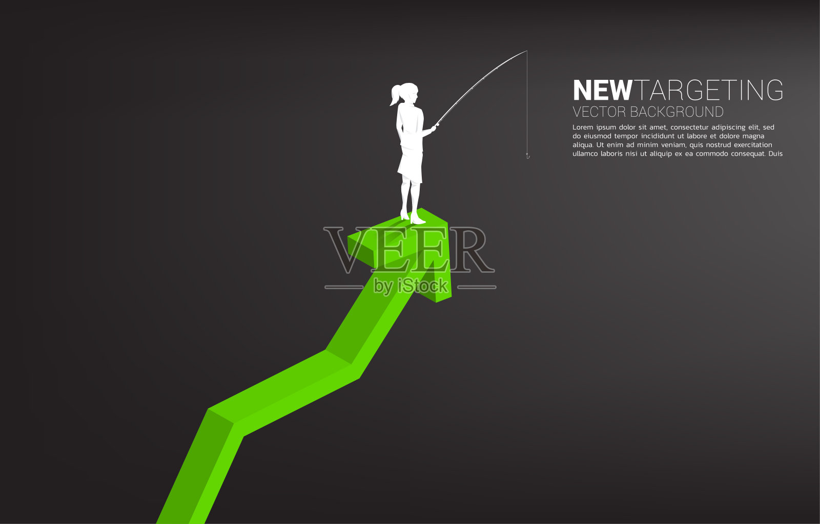 图表上方是女商人垂钓的剪影。插画图片素材