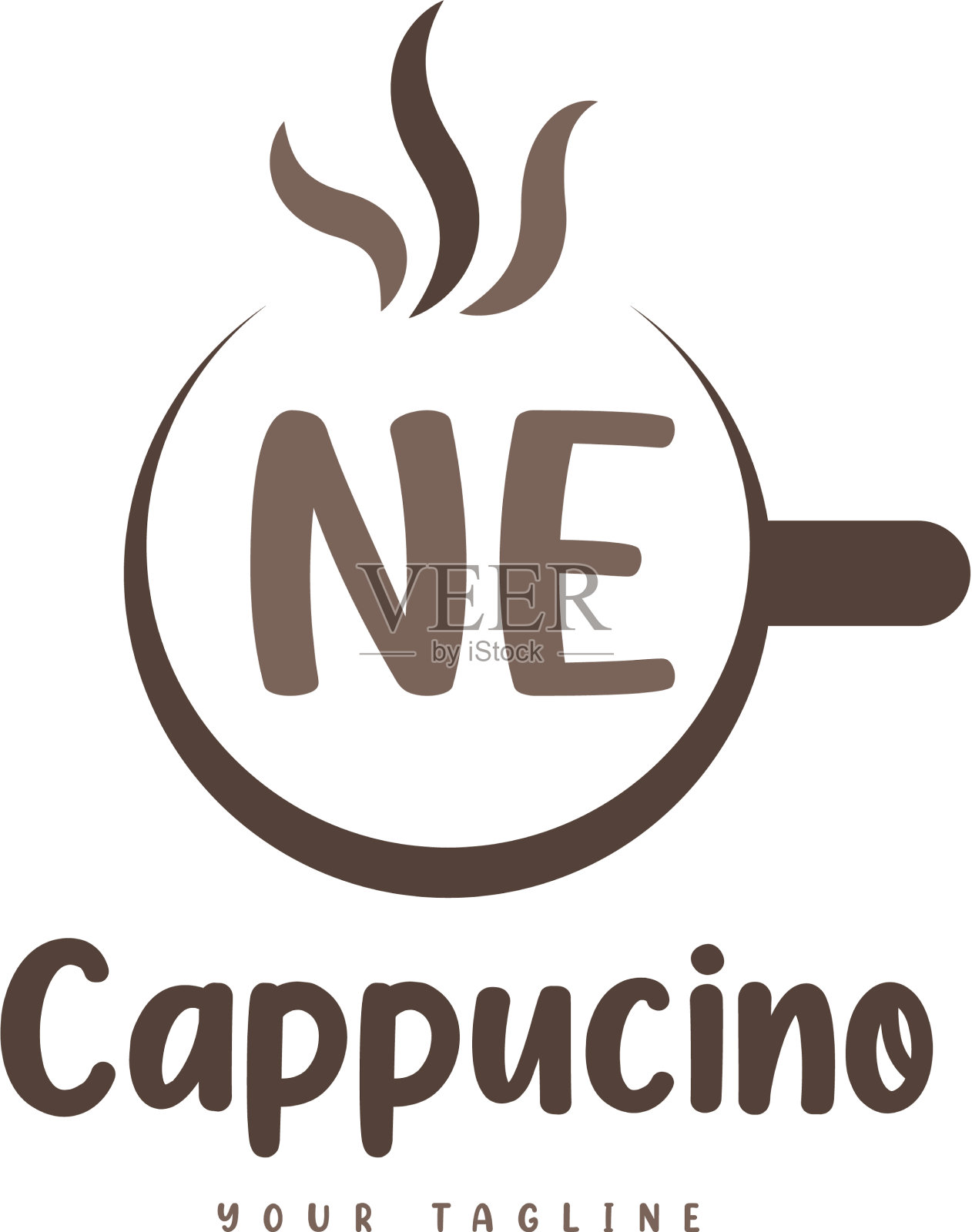 Ne字母标志设计与咖啡杯现代插画图片素材
