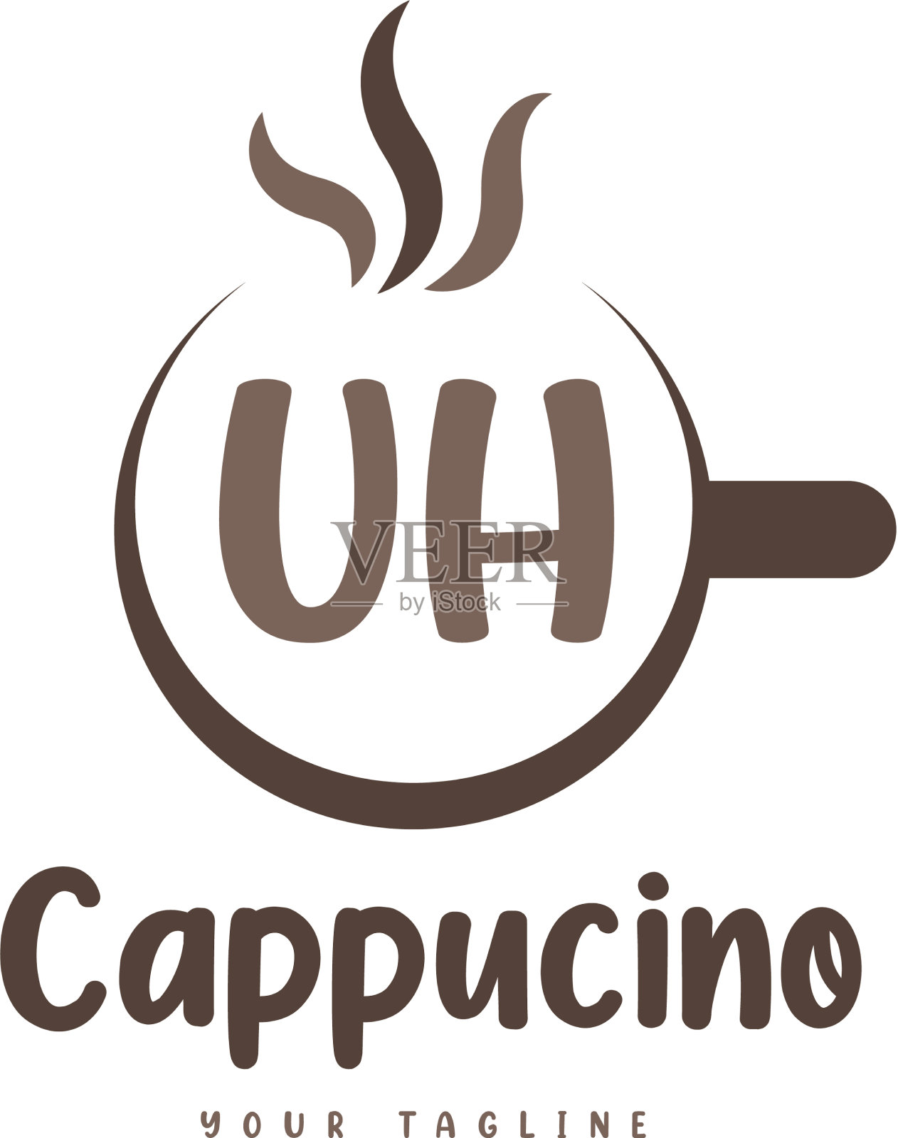 呃，字母标志设计与咖啡杯很现代插画图片素材