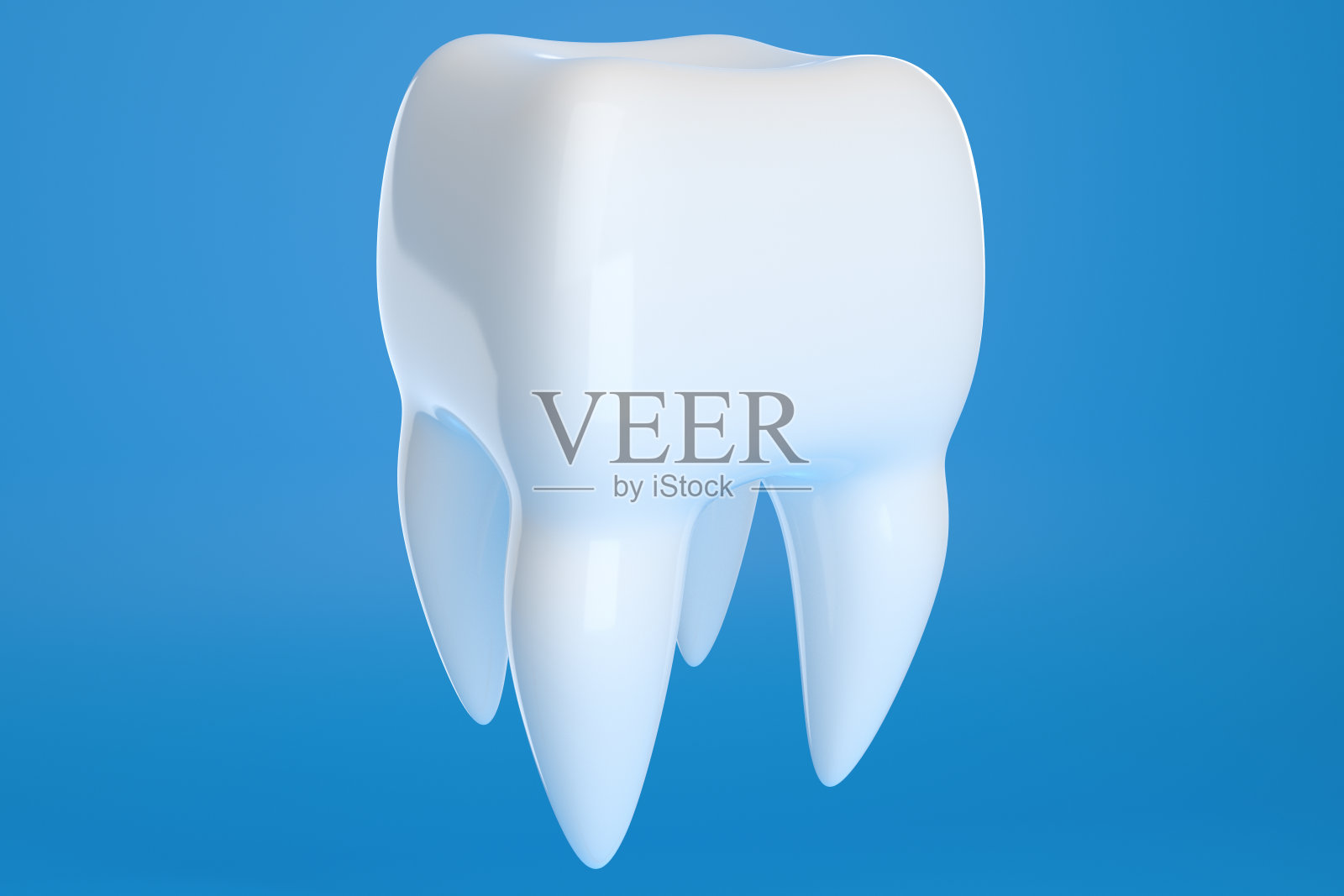 蓝色背景上的牙齿图像。3 d渲染。照片摄影图片