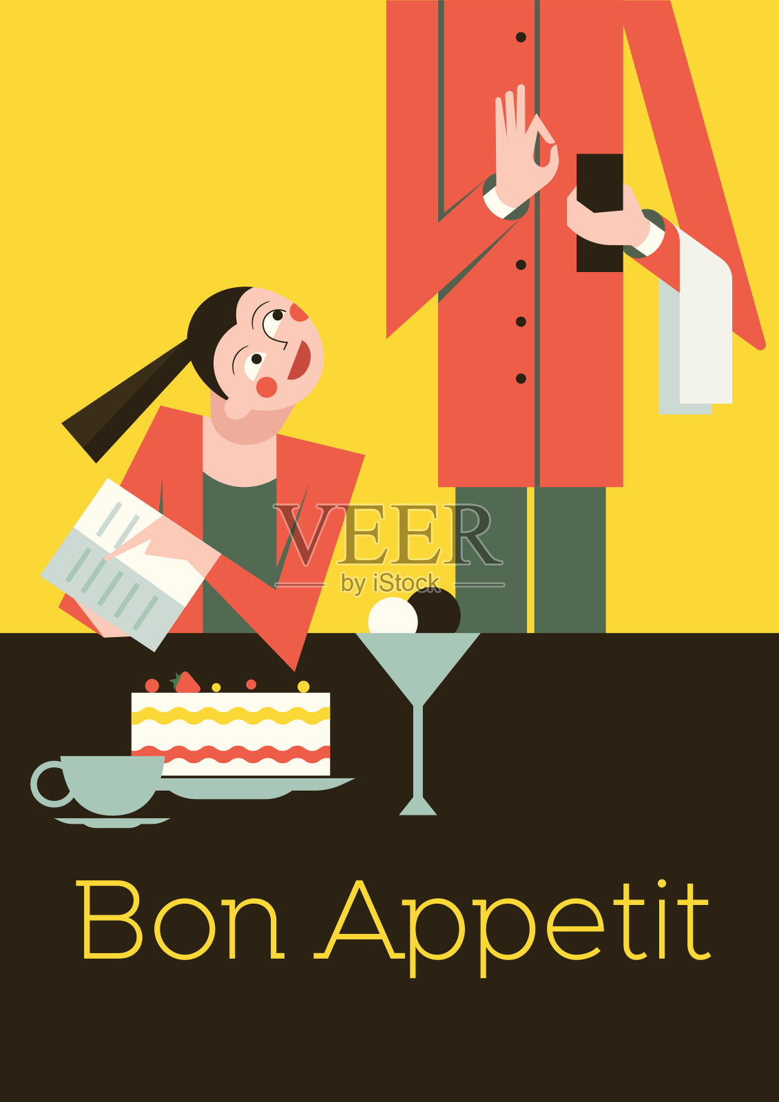 餐馆里的女孩在点菜插画图片素材