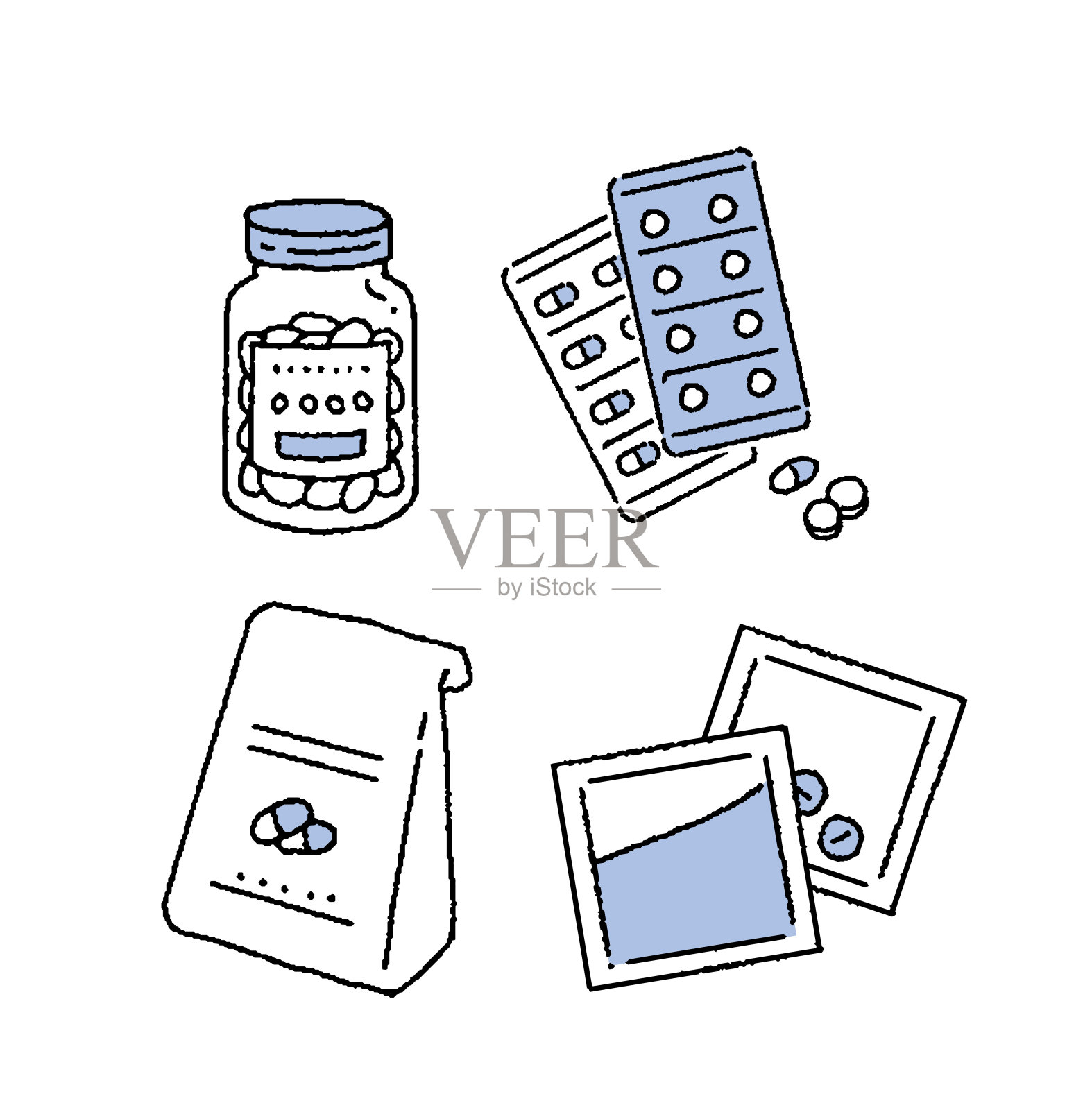 简单触摸药丸和粉末插图设置设计元素图片