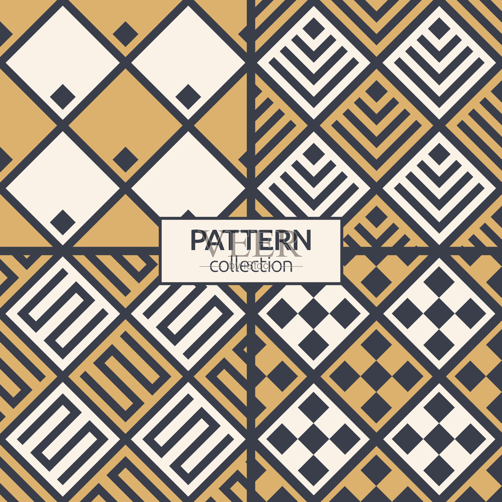 四套抽象无缝菱形图案。花纹瓷砖。插画图片素材