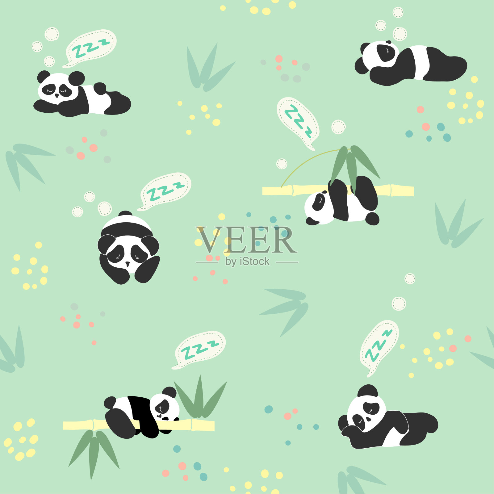 无缝睡眠熊猫模式插画图片素材