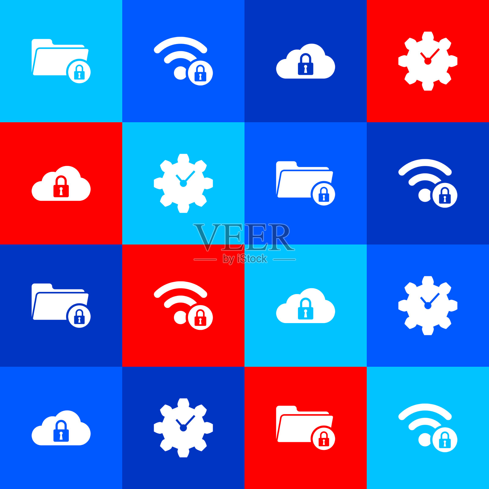 设置文件夹锁定和锁wifi锁定云计算图标素材