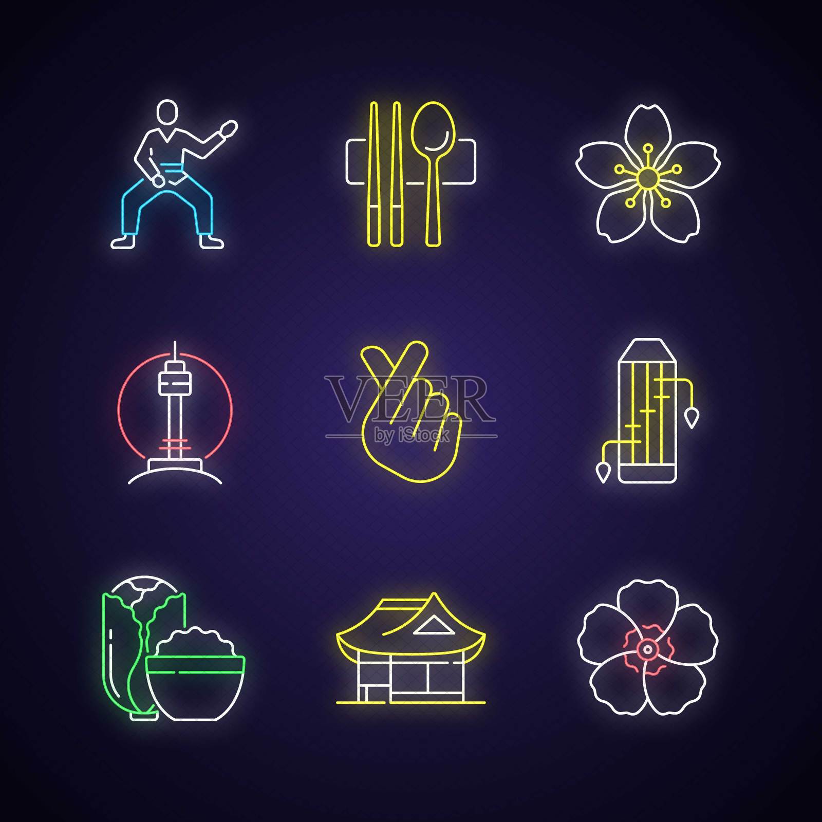 韩国文化霓虹灯图标集图标素材