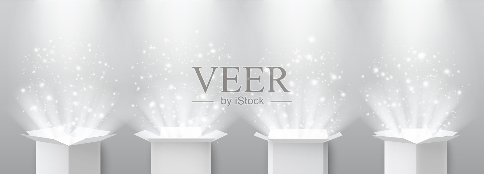 打开惊喜礼盒与魔术灯和插画图片素材