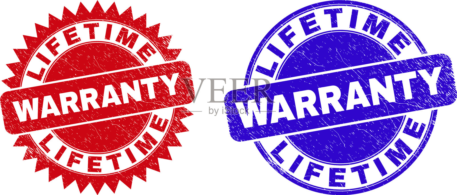 终身保修圆形和玫瑰形印章印章插画图片素材