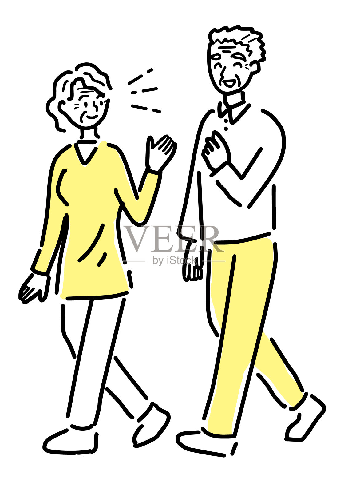 一对正在散步的老年夫妇插画图片素材