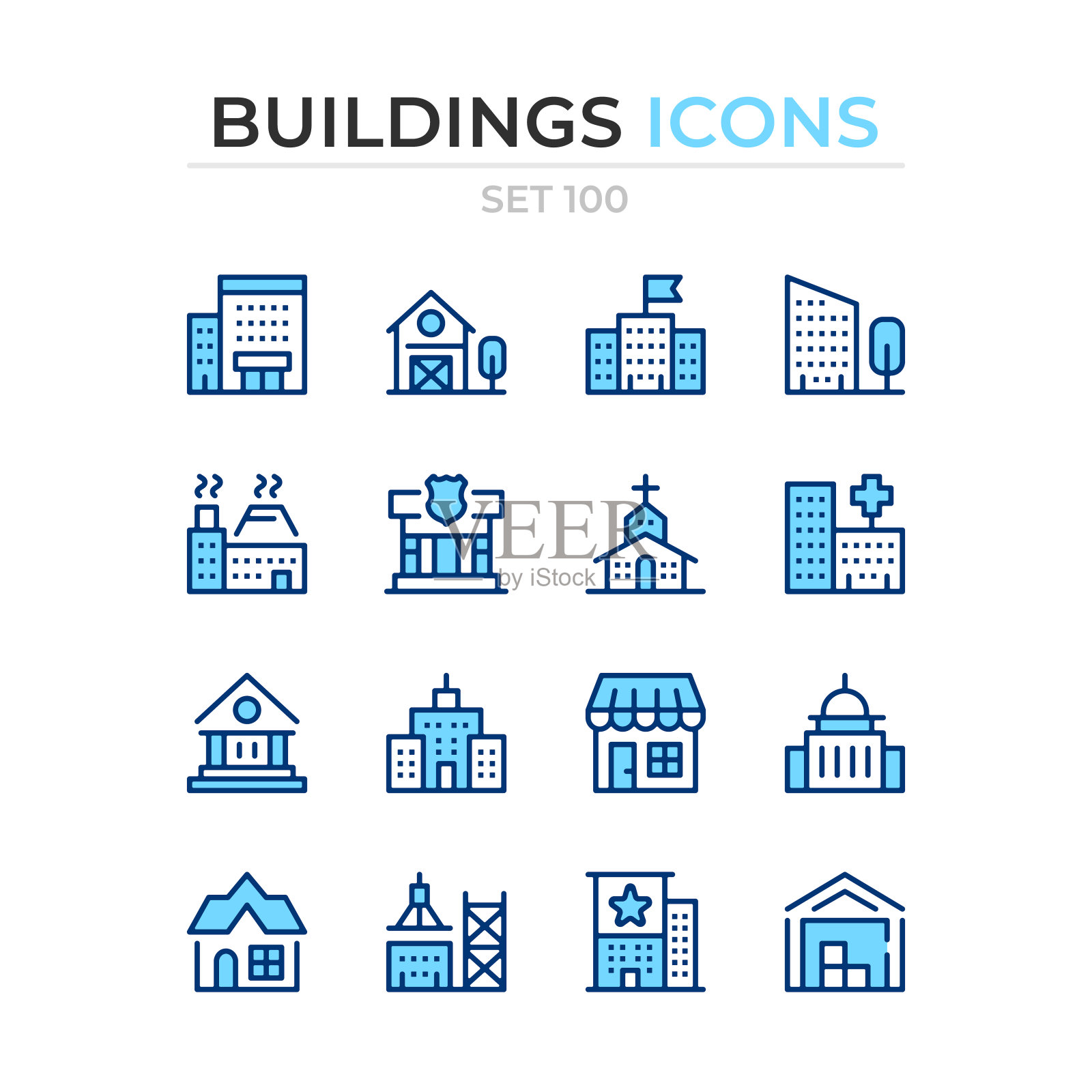建筑图标。向量线图标集。优质的质量。简单的细线设计。现代轮廓符号收藏、象形文字。图标素材