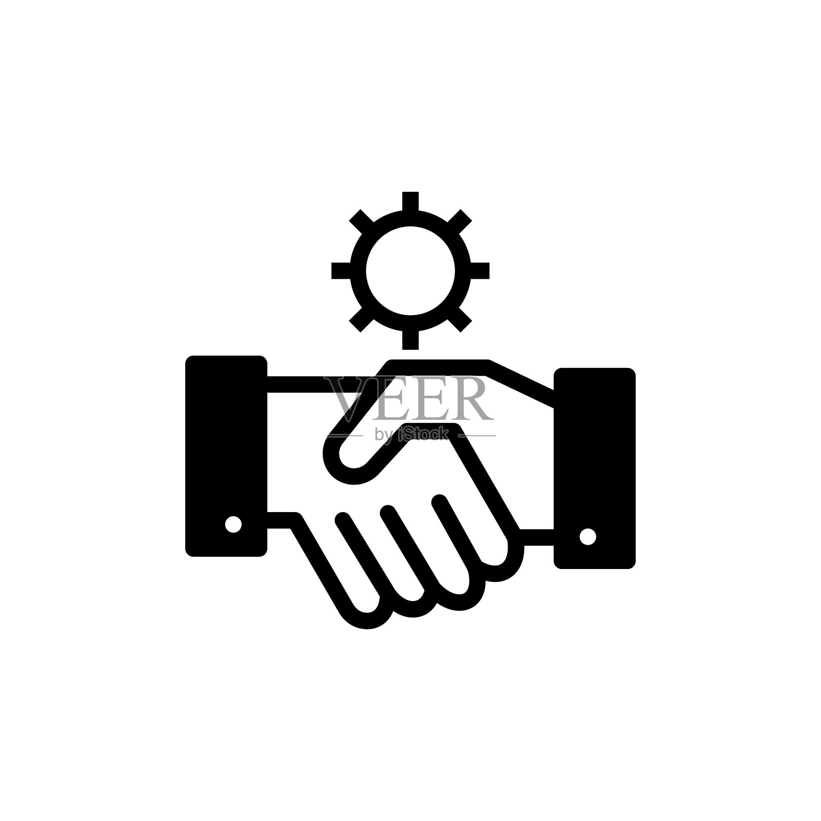 手握齿轮固体图标，商业合作概念，双手握齿轮标志上的白色背景，齿轮机构在手图标在象形风格的移动，网页。矢量图形。股票插图插画图片素材