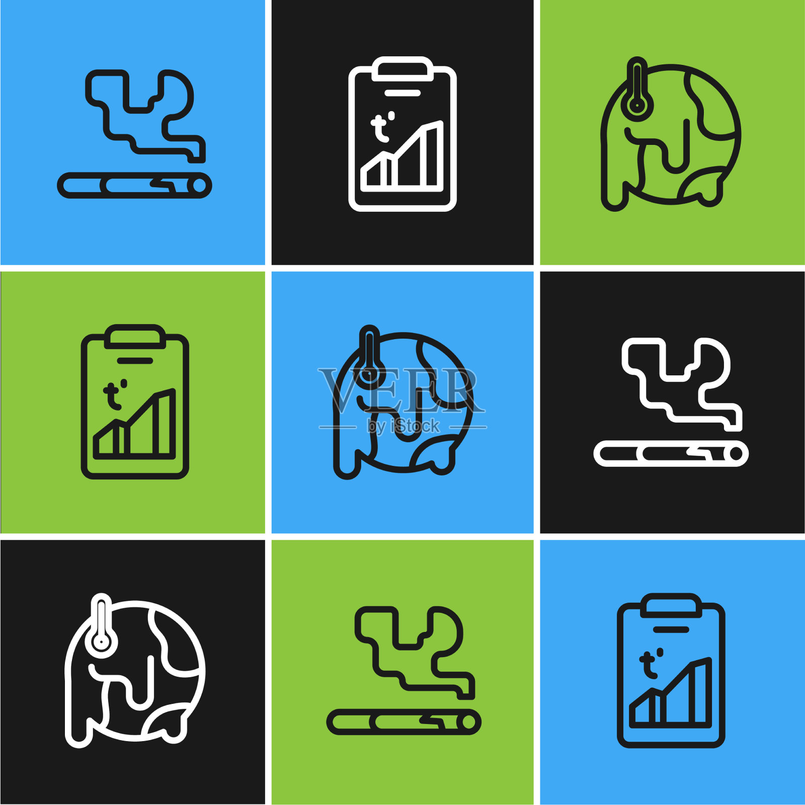 定线香烟全球变暖和标志图标素材