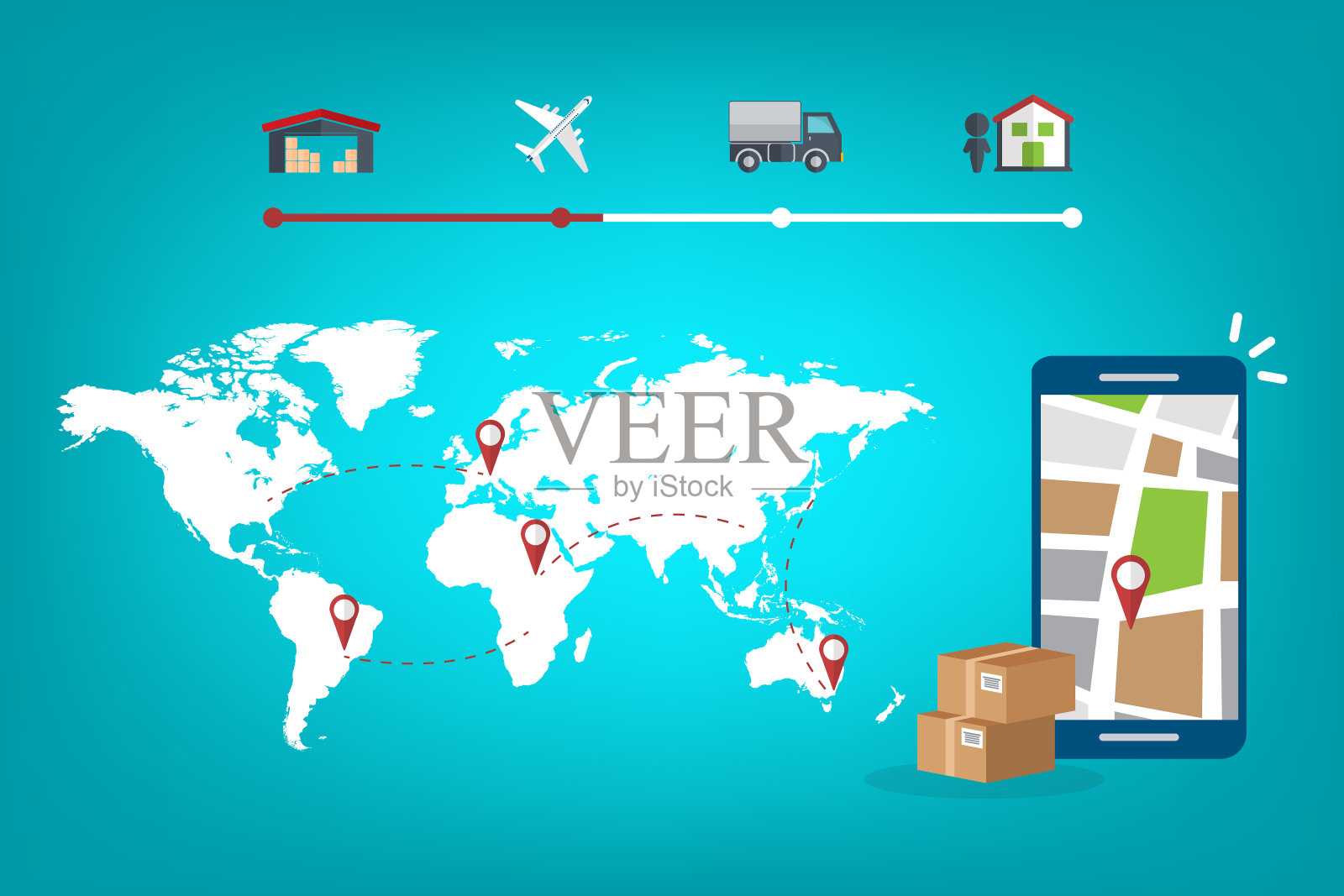 手机快递服务app。货物跟踪的概念。矢量插图。插画图片素材